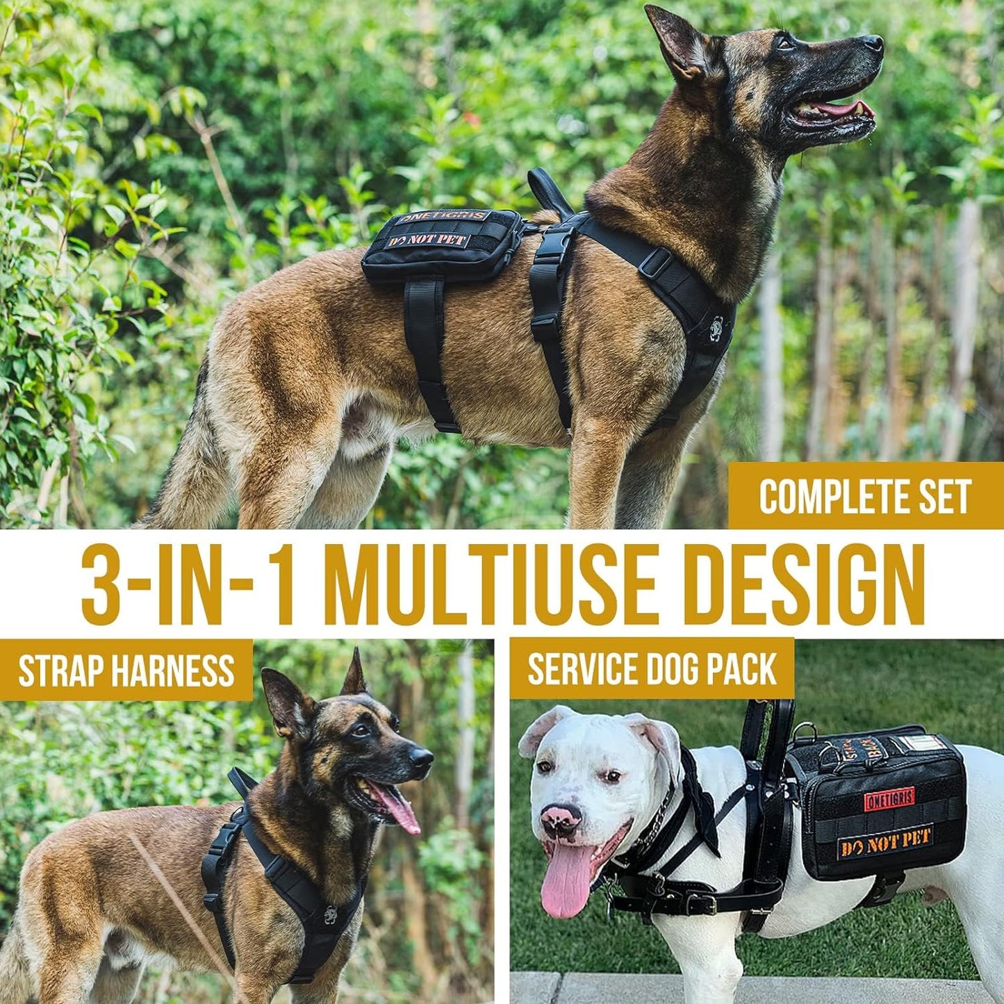 OneTigris Service Dog Vest Harness, Service Dog Cape Guardian Dog Backpack Harness with Pouches Dog Saddle Bag for Small Medium and Large Dogs (Black, Large)