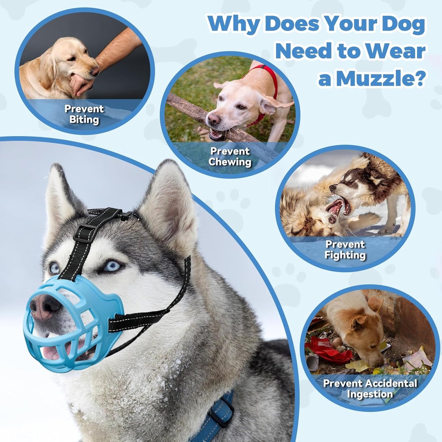 Dog Muzzle for Large Dogs, Breathable Basket Muzzles for Small, Medium and X-Large Aggressive Dog, Allows Panting Drinking, Suitable for Grooming Trimming Training (2, Luminous Blue)