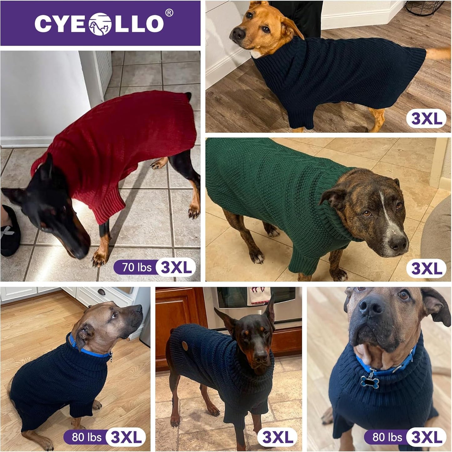 cyeollo 3XL Dog Sweaters for Large Dogs Girl, Stretchy & Cozy Warm Knit Doggy Sweater with Sleeves Turtleneck Fall Winter Cold Weather Big Dog Clothes Like Doberman Labrador, Red XXXL