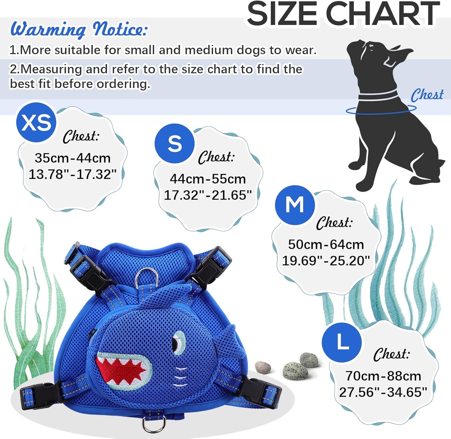 IDOMIK Dog Backpack Harness, No-Pull Dog Backpack with D-Ring for Small Medium Dogs, Cute Self Carrier Backpack for Dogs to Wear, Adjustable Dog Harness Backpack for Traveling Camping Hiking,Shark,XS