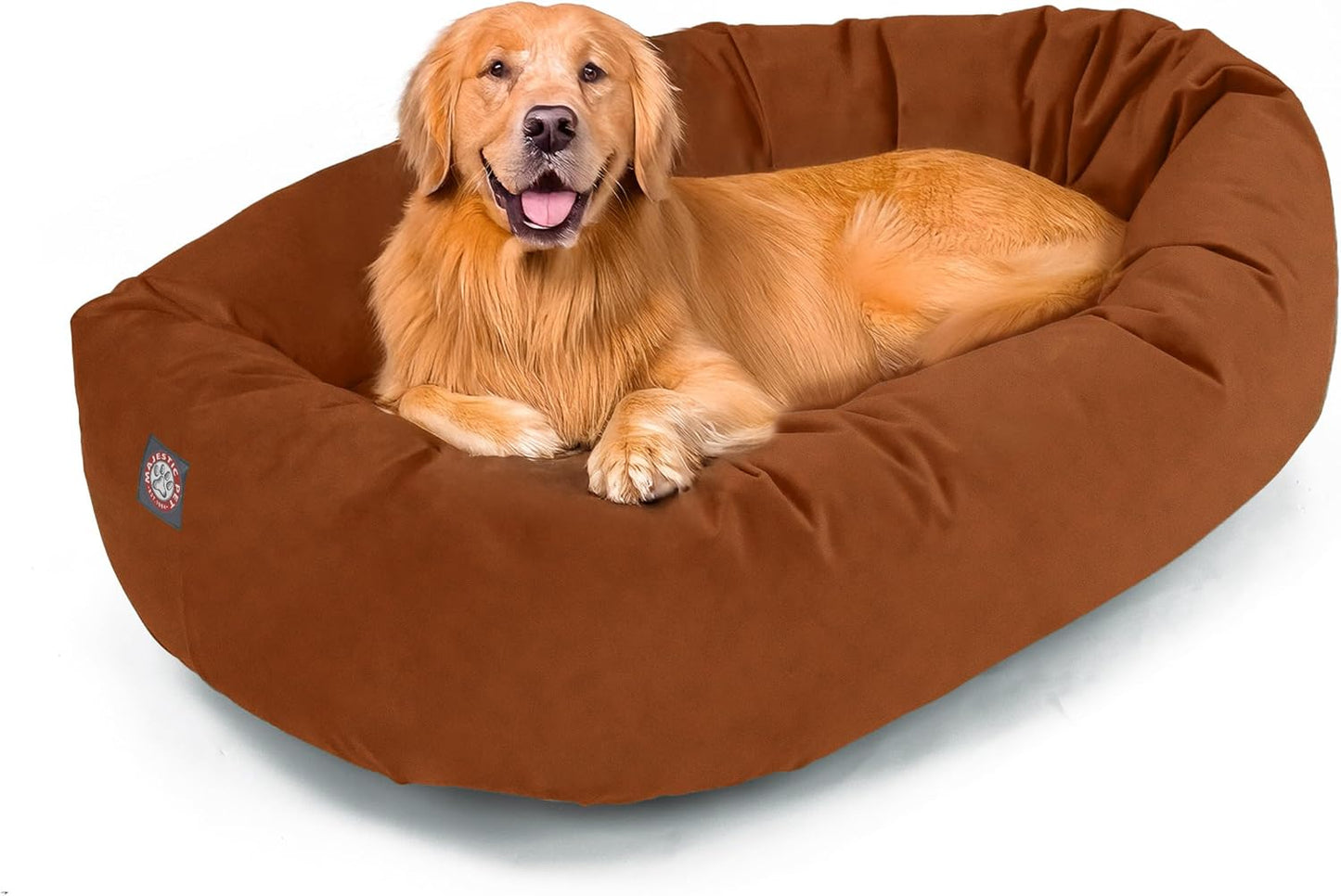 Majestic Pet 40 Inch Suede Shredded Memory Foam Mix Calming Large Dog Bed Washable 40 x 29 x 9 (Inch) - Cozy Soft Round Donut Dog Bed with Spine for Head Support - Pet Bed Rust