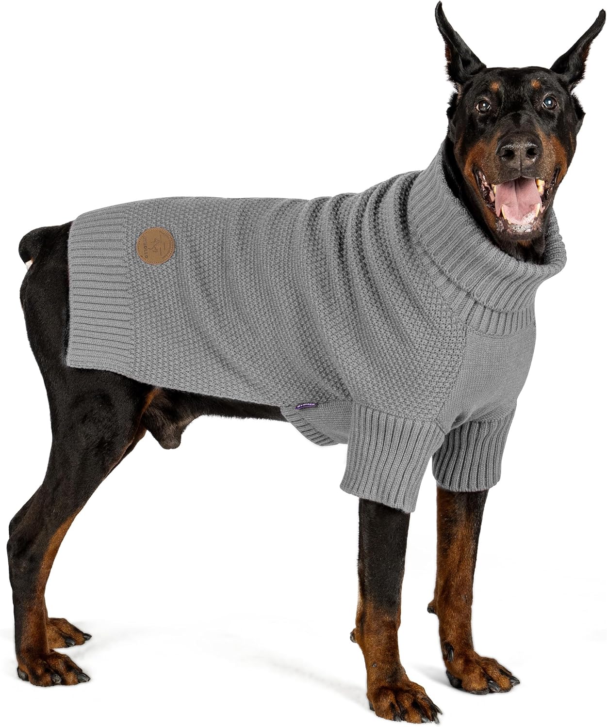cyeollo Dog Sweater Turtleneck Knitted Sweaters with Leash Hole Soft Knitwear Warm Dog Clothes for Medium Dogs, Grey XXL