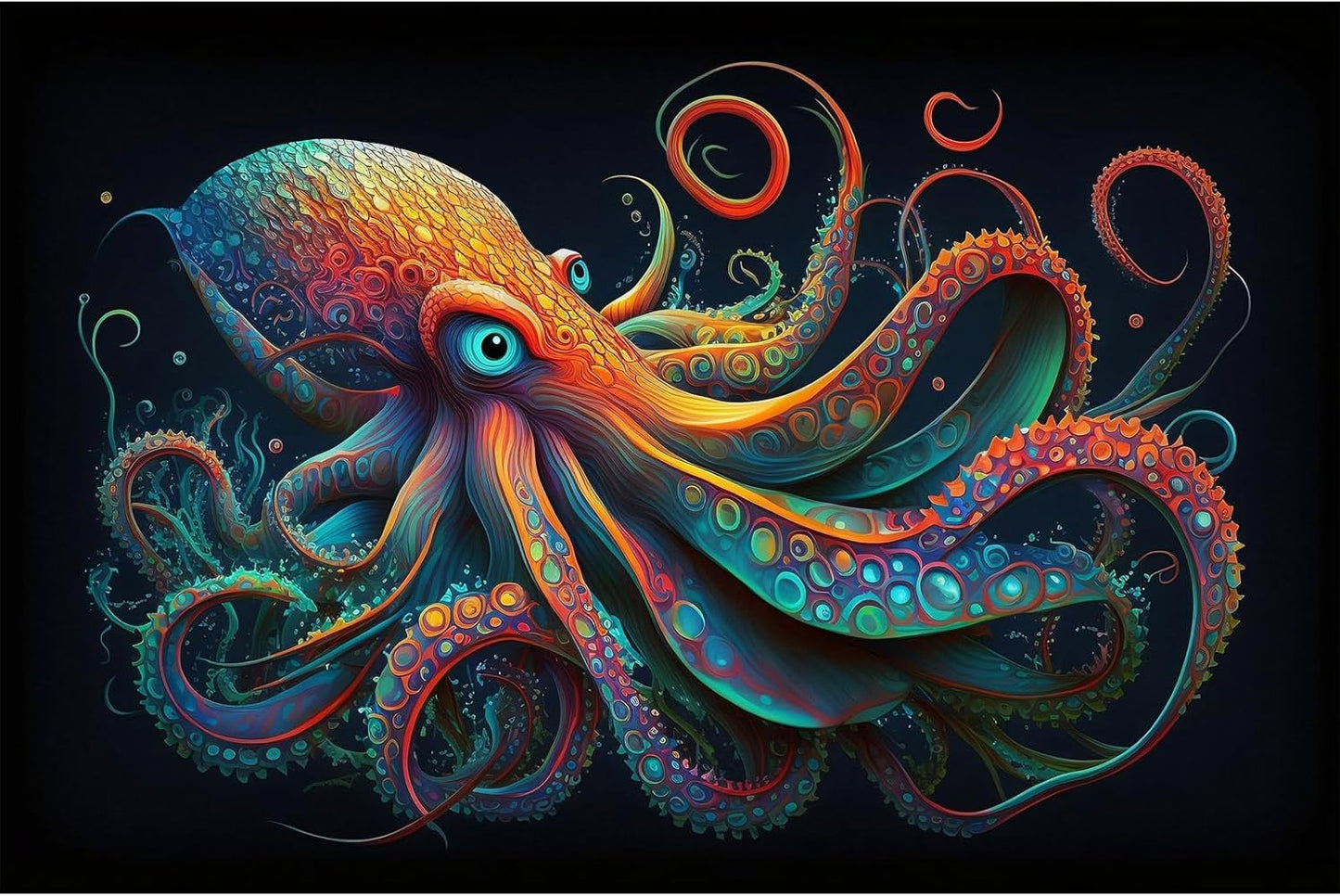 Octopus Aquarium Background Abstract Colorful Octopus Terrarium Background Glowing Octopus on Black Background Fish Tank Backdrop Poster Wallpaper Decorations Vinyl 48x20in