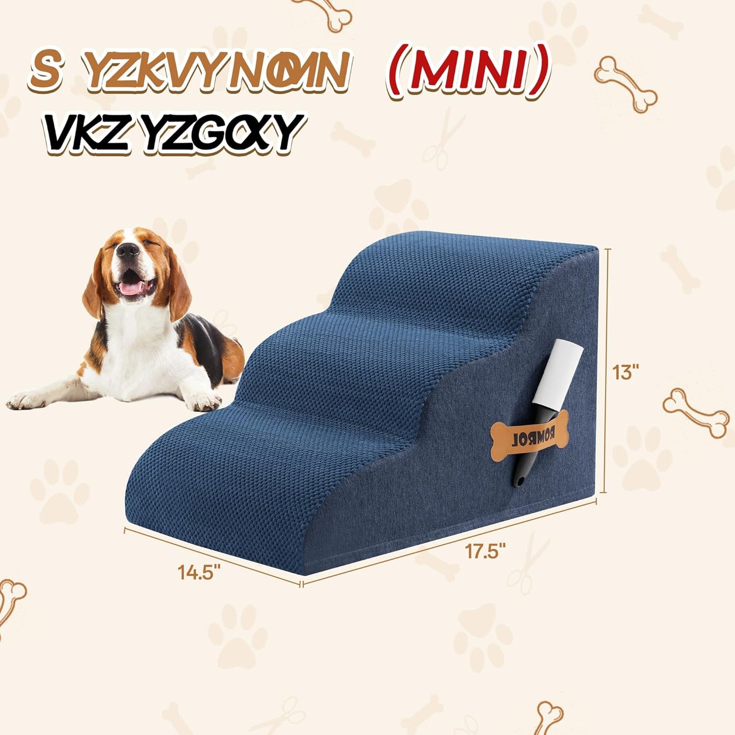 Romrol Dog Stairs Ramp for Beds Couches, Extra Wide Pet Steps with Durable Non-Slip Waterproof Fabric Cover, Dog Slope Stairs for Small Dogs and Cats or Pets Friendly, 3-Tiers, 13 Inch,Dusty Blue