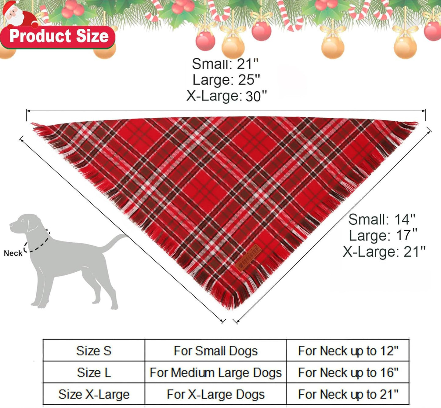 ADOGGYGO Christmas Dog Bandanas with Tassels Edges, Stylish Red Plaid Xmas Scarf, Multiple Sizes, Christmas Bandanas for Small Dogs (Small)