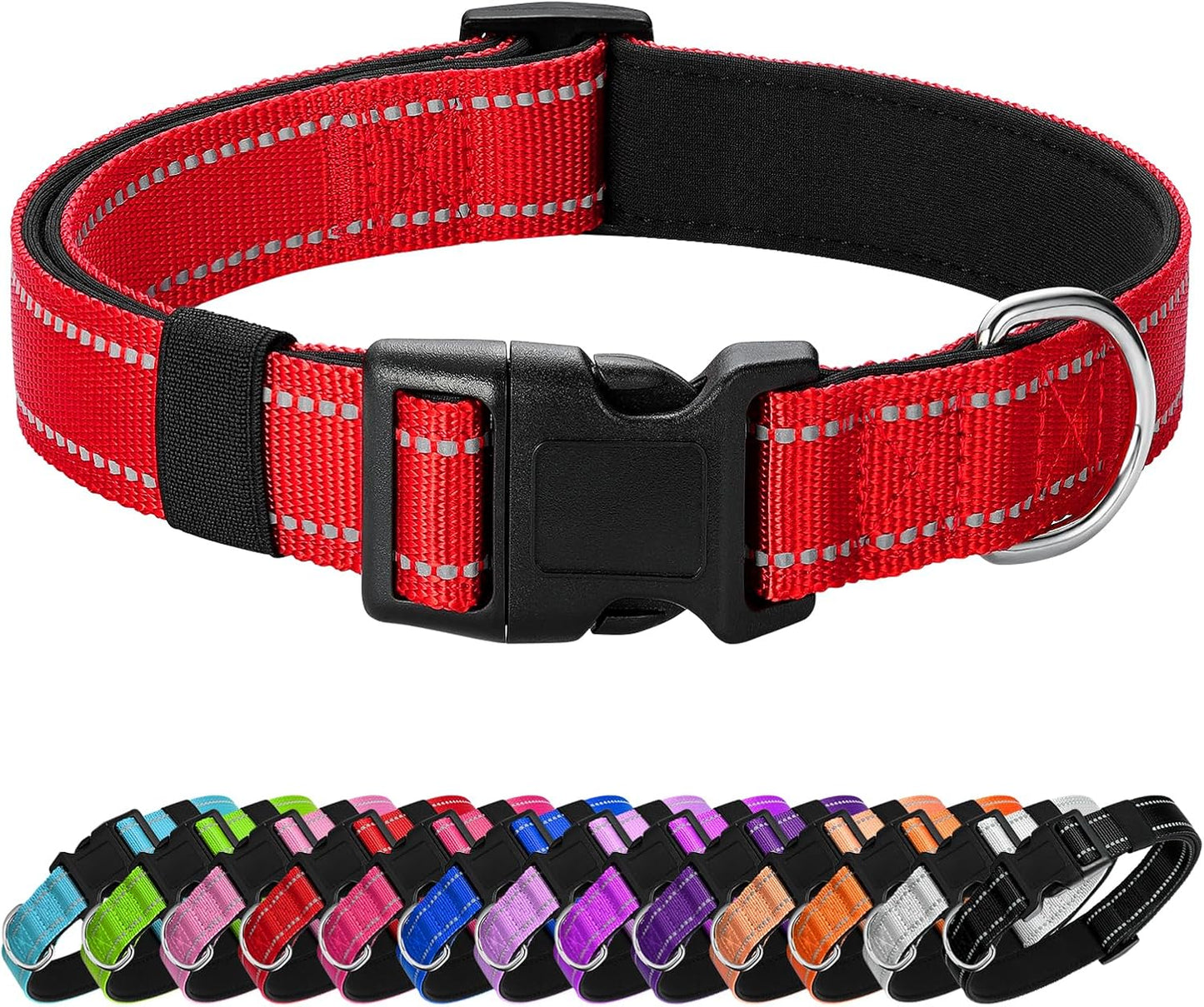 Reflective Dog Collar Padded with Soft Neoprene Breathable Quick Release Basic Dog Collars for Medium Large Dogs Red Boy Girl