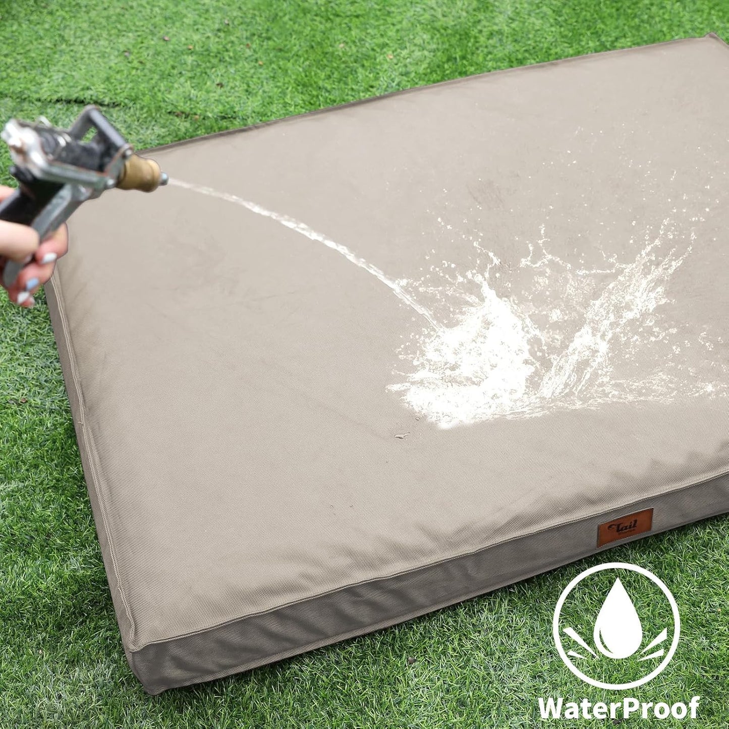 Outdoor Dog Bed for Medium Dogs, Waterproof Dog Crate Bed for Puppy Beds, Orthopedic Egg Crate Foam Pet Bed with Washable and Removable Oxford Cover, Khaki