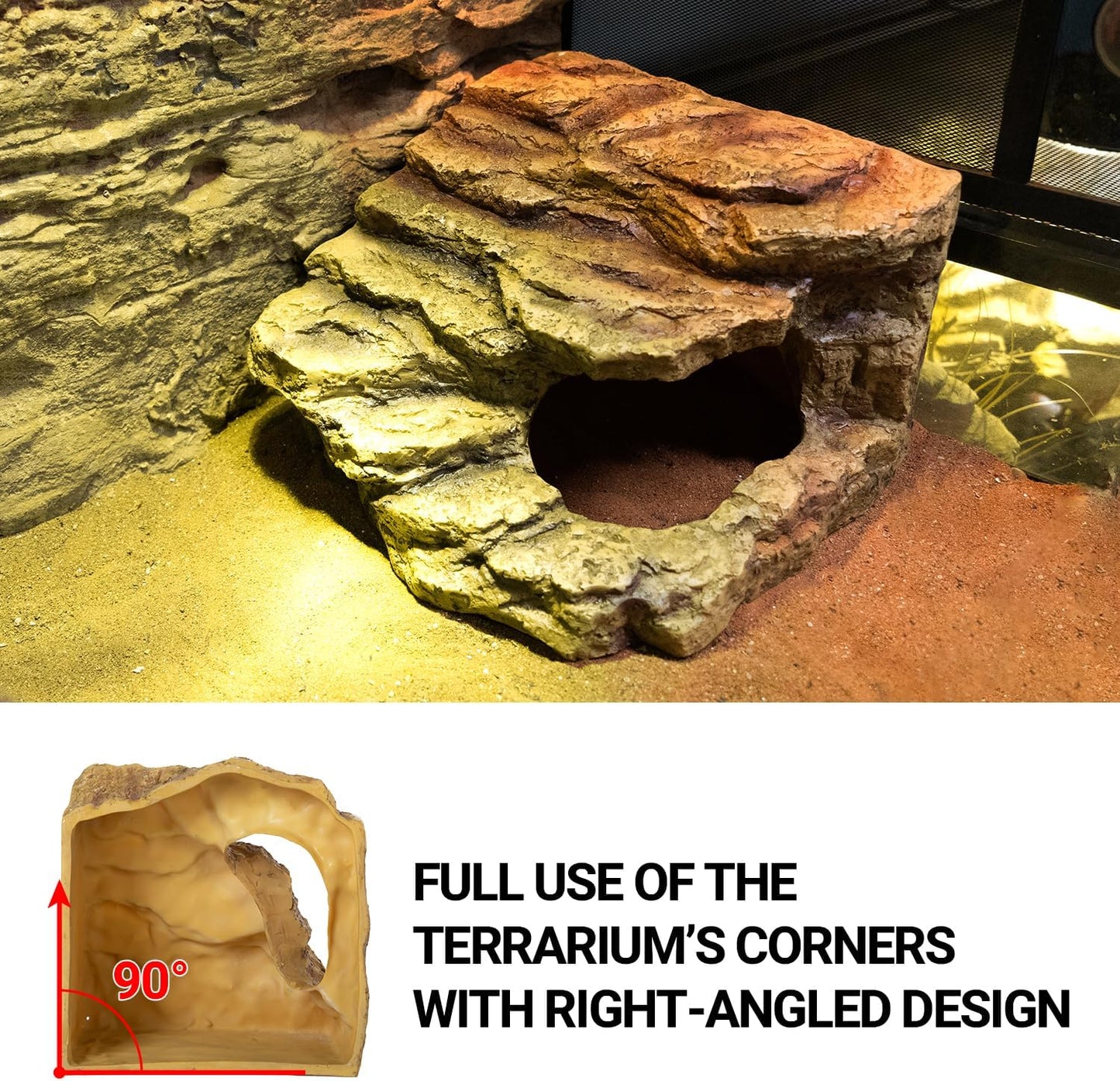 Resin Reptile Hideout Cave Reptile Habitat Tank Decor Terrarium Accessories for Bearded Dragon Leopard Gecko Lizards Turtle