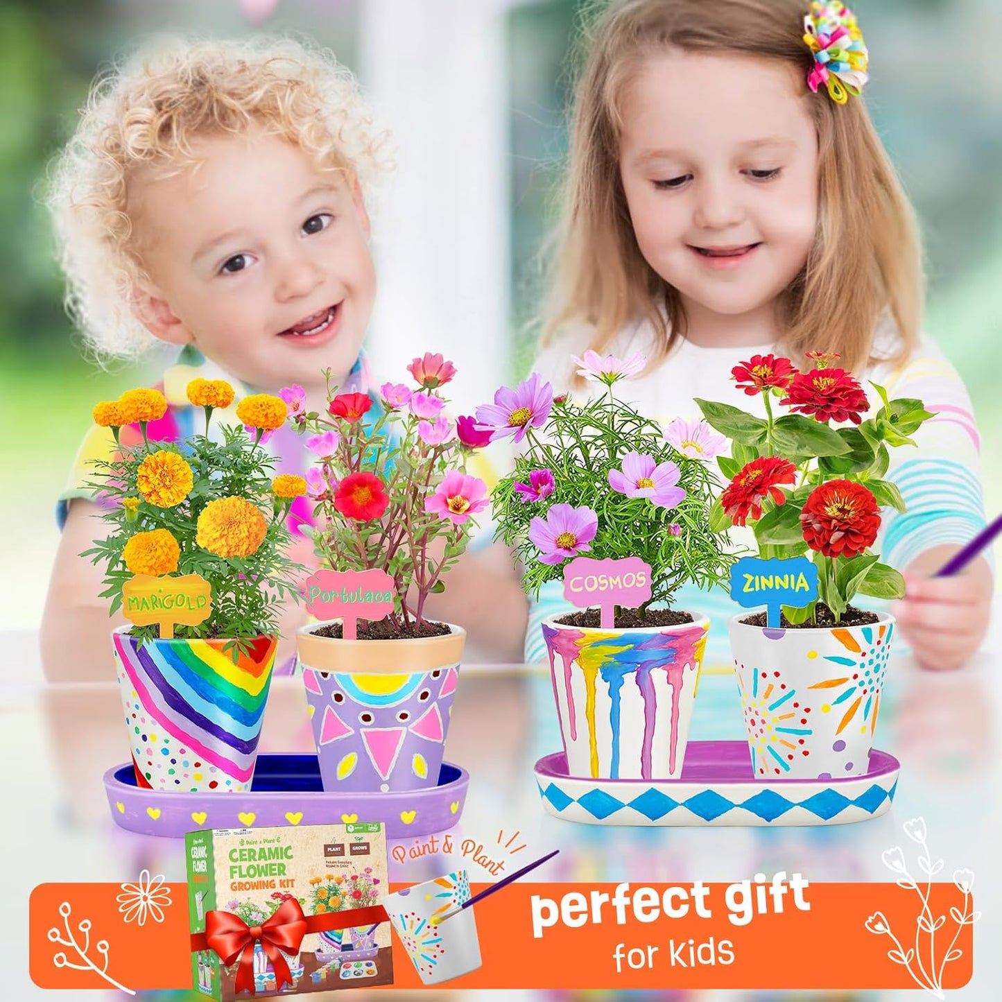 4 Set Paint & Plant Flower Gardening Kit - Gifts for Girls Ages 8-12, Arts and Crafts for Kids Ages 8-12, Kids Gardening Set, Birthday Toys Gifts for Girls Boys Ages 6 7 8 9 10 11 12