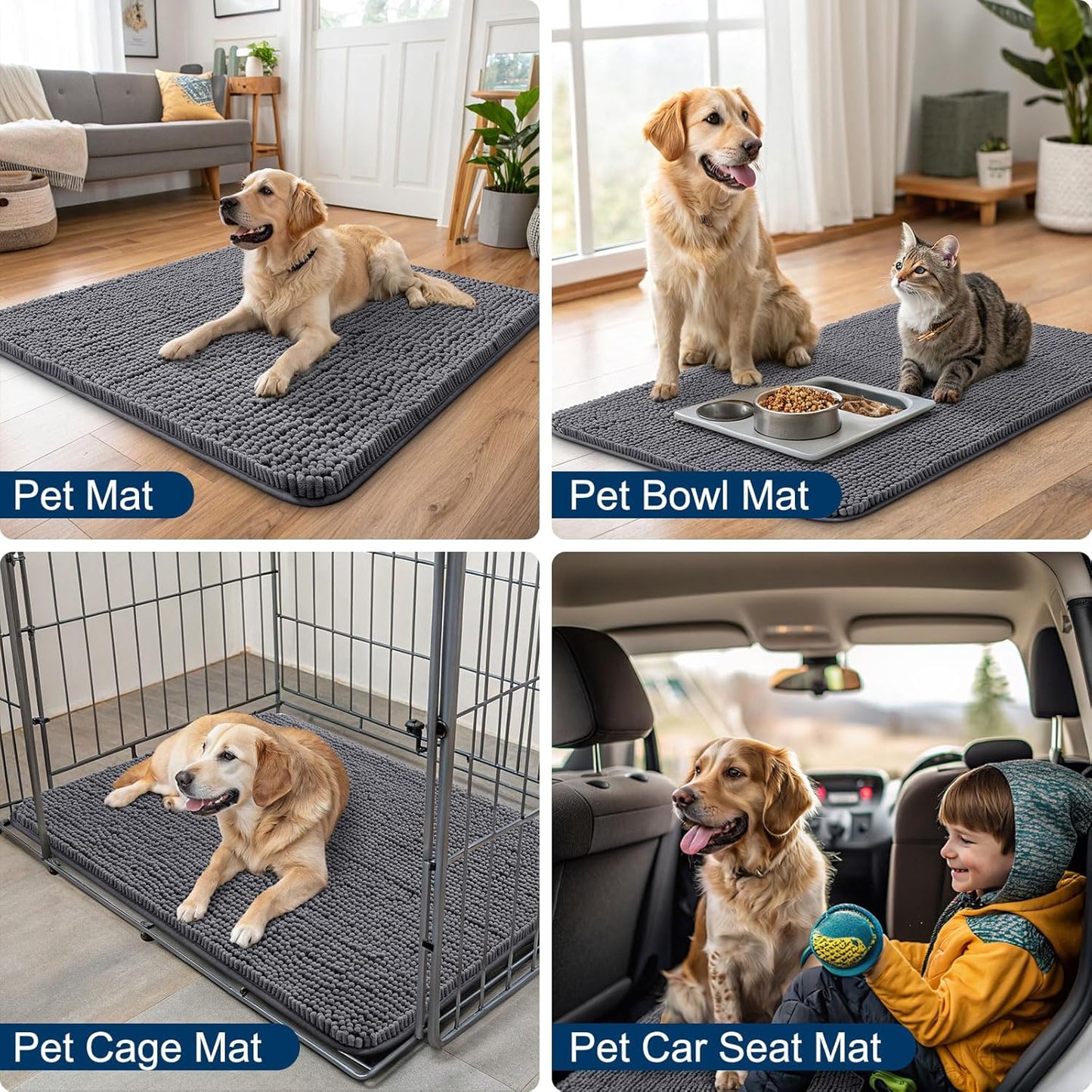 Smiry Dog Door Mat for Muddy Paws 59x24, Absorbs Moisture and Dirt Doormat, Non-Slip Washable Quick Dry Chenille Front Door Mat Indoor Entrance, Entryway Carpet for Inside Floor, Dark Grey