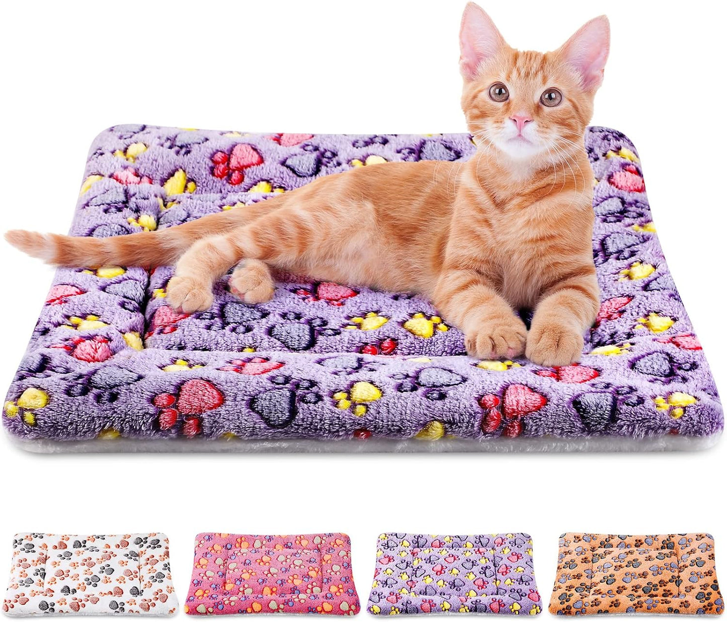 4 Pack Ultra Soft Dog Cat Bed Mat with Cute Prints Reversible Fleece Dog Crate Kennel Pad Cozy Washable Thickened Hamster Guinea Pig Pet Bed Mat for Small Animals(21 x 14 Inches,Vivid Color)