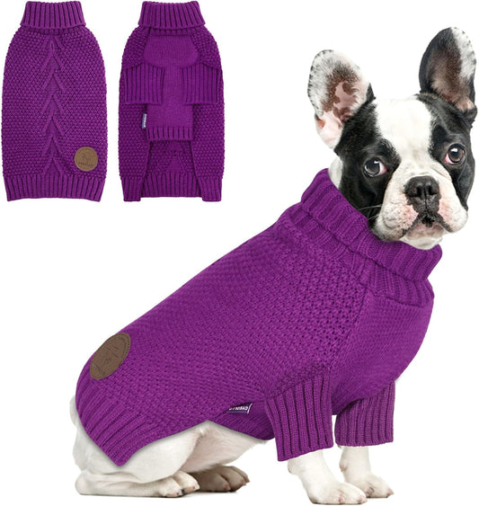 cyeollo Dog Sweater Pullover Turtleneck for Dogs Girl, Classic Knitwear Fall Winter Cold Weather Doggie Clothes Warm Pet Apparel Small Dog Sweaters, Purple S