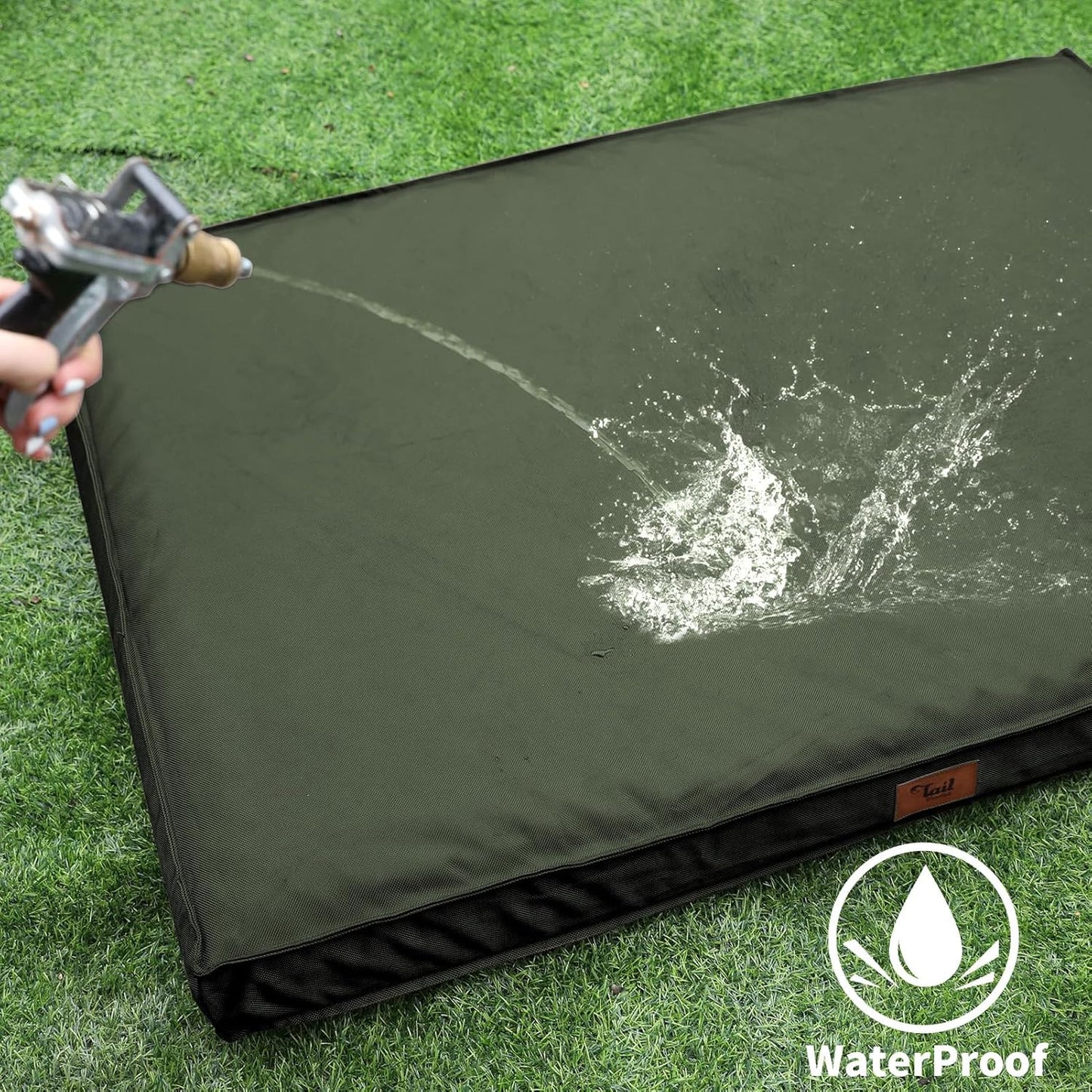 Outdoor All Weather Large Dog Bed, Waterproof Dog Bed for Large Dogs, Orthopedic Egg Foam Pet Bed with Washable and Removable Oxford Cooling Cover, Dark Green