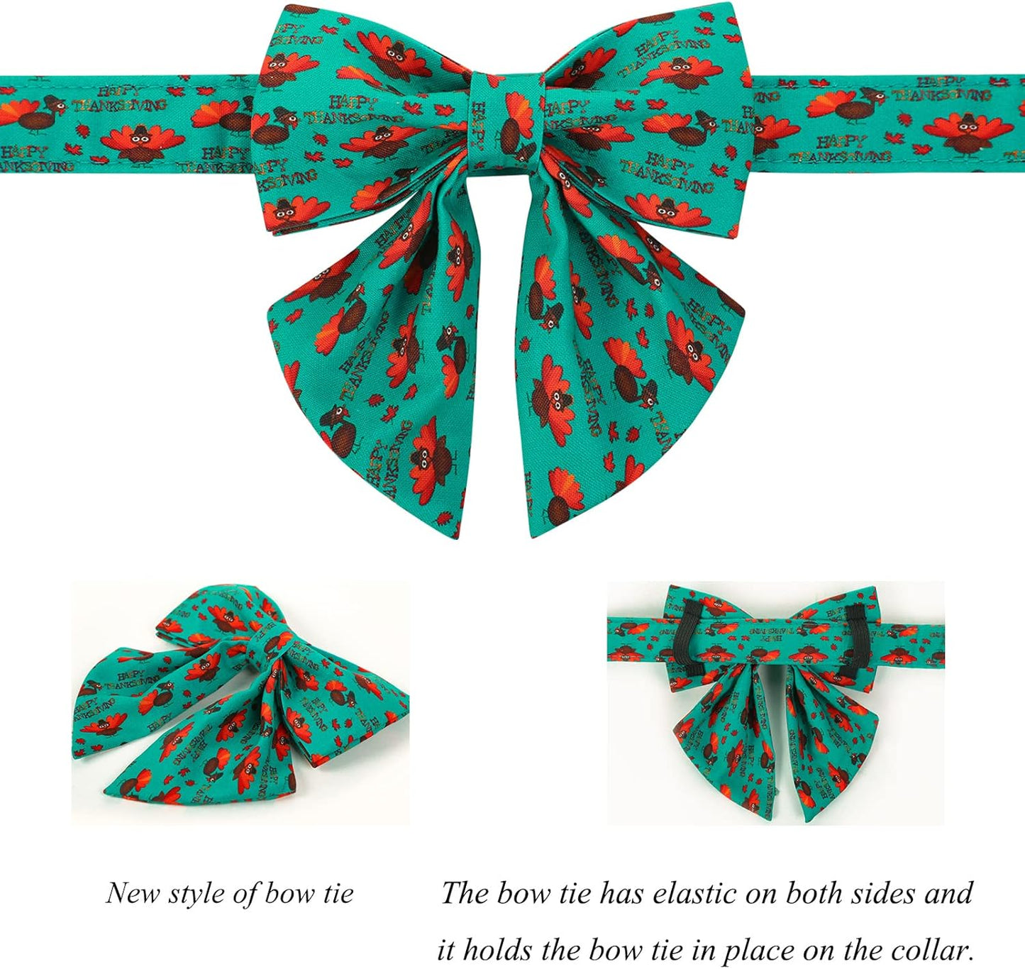 Lionet Paws Thanksgiving Day Dog Collar with Bowtie, Dog Sailor Bow Collar with Metal Buckle for Dogs, Adjustable Comfortable Dog Collar Girl Gift, M, Neck 13.5-22 in