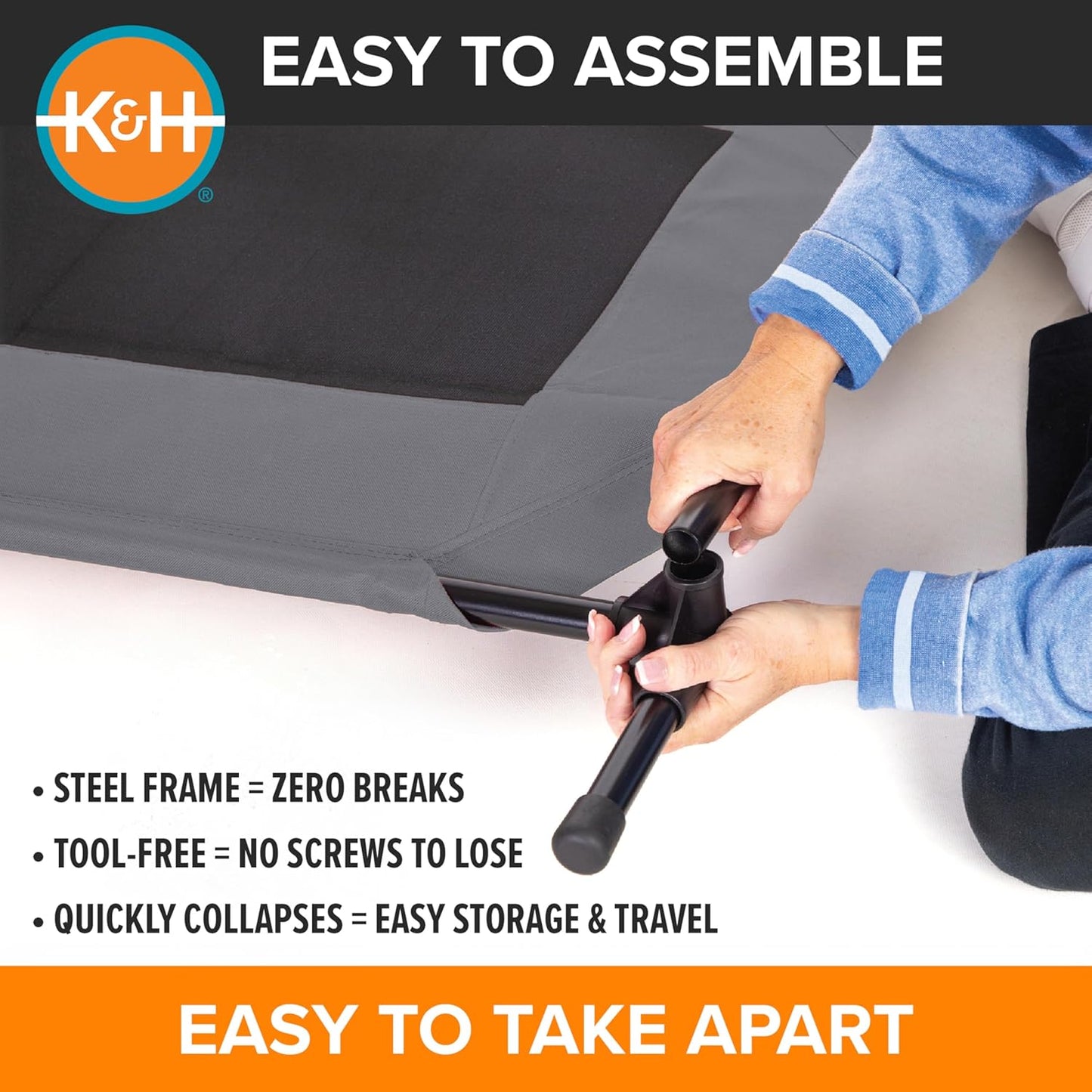 K&H Pet Products Outdoor Elevated Dog Cot, Breathable Cooling Elevated Cot Hammock Pet Bed for XL Dogs, Washable Mesh Cover, Raised Metal Frame, Collapsible, Portable - Extra-Large 50 X 32in Gray