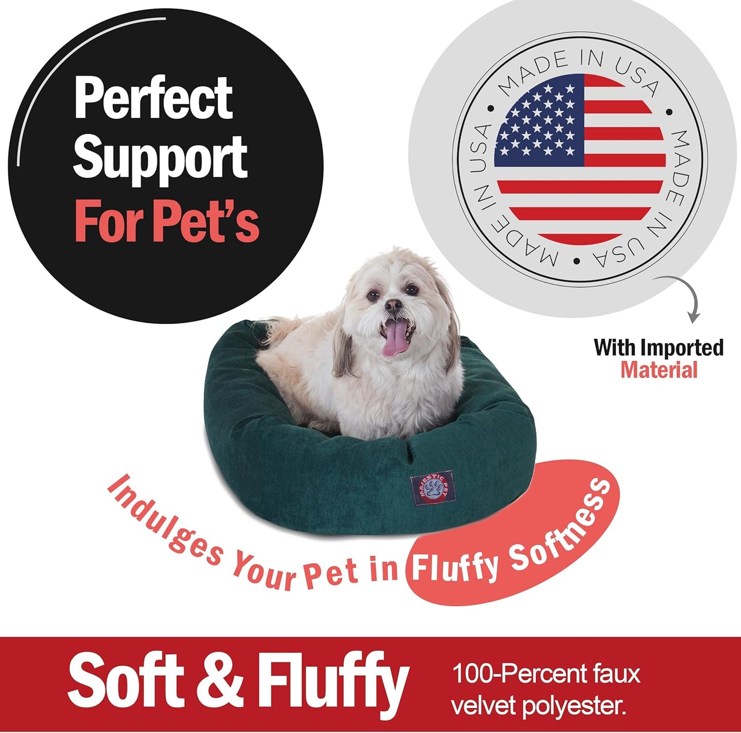 Majestic Pet 24 Inch Micro Velvet Calming Dog Bed Washable – Cozy Soft Round Dog Bed with Spine for Head Support - Fluffy Donut Dog Bed 24x19x7 (inch) – Round Pet Bed Small – Marine