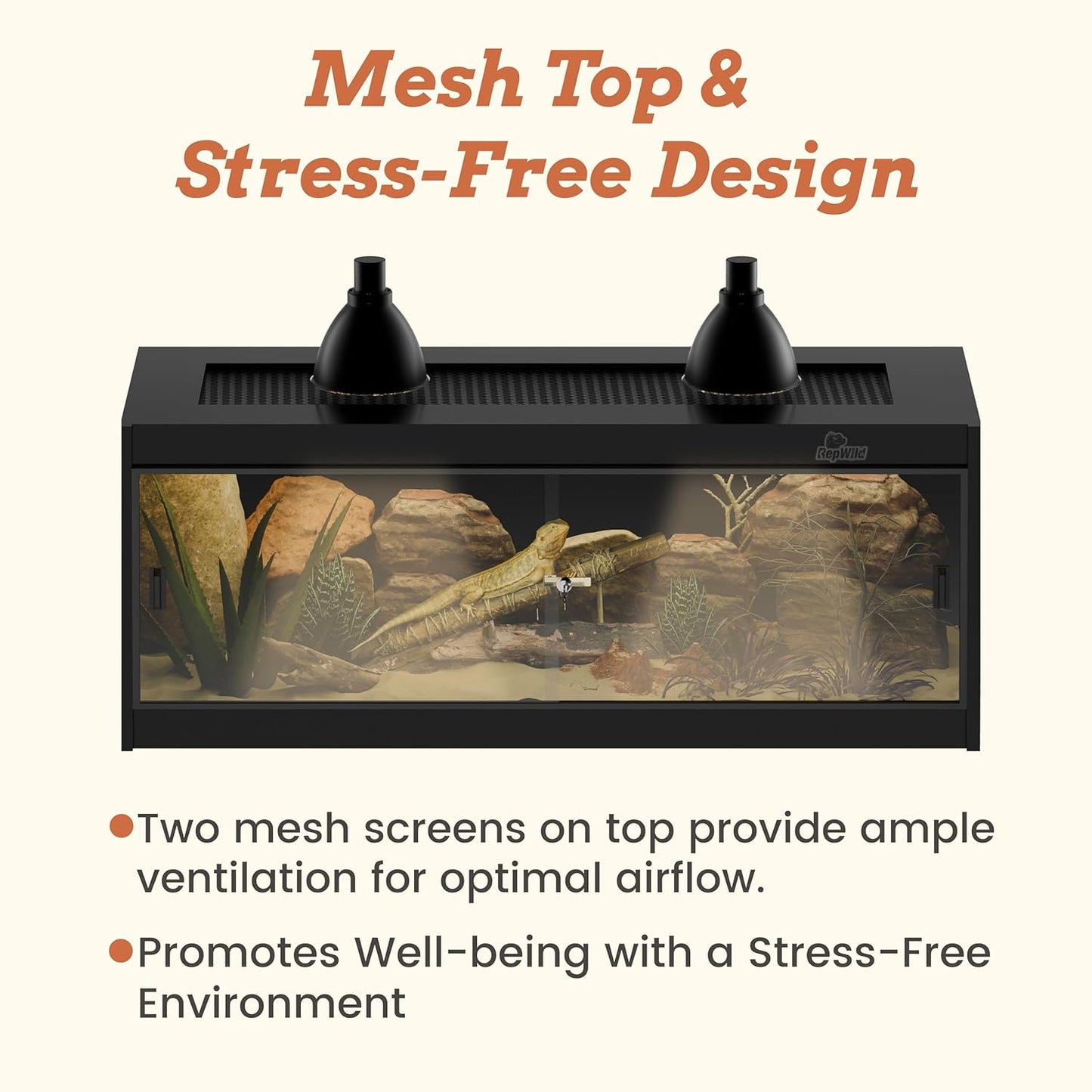 20 Gallon PVC Reptile Enclosure, RepWild 30"x12"x12" Terrarium/Tank with Heavy-Duty Screen Top, Glass Sliding Doors & Lock for Bearded Dragons, Ball Python, Geckos, Lizards