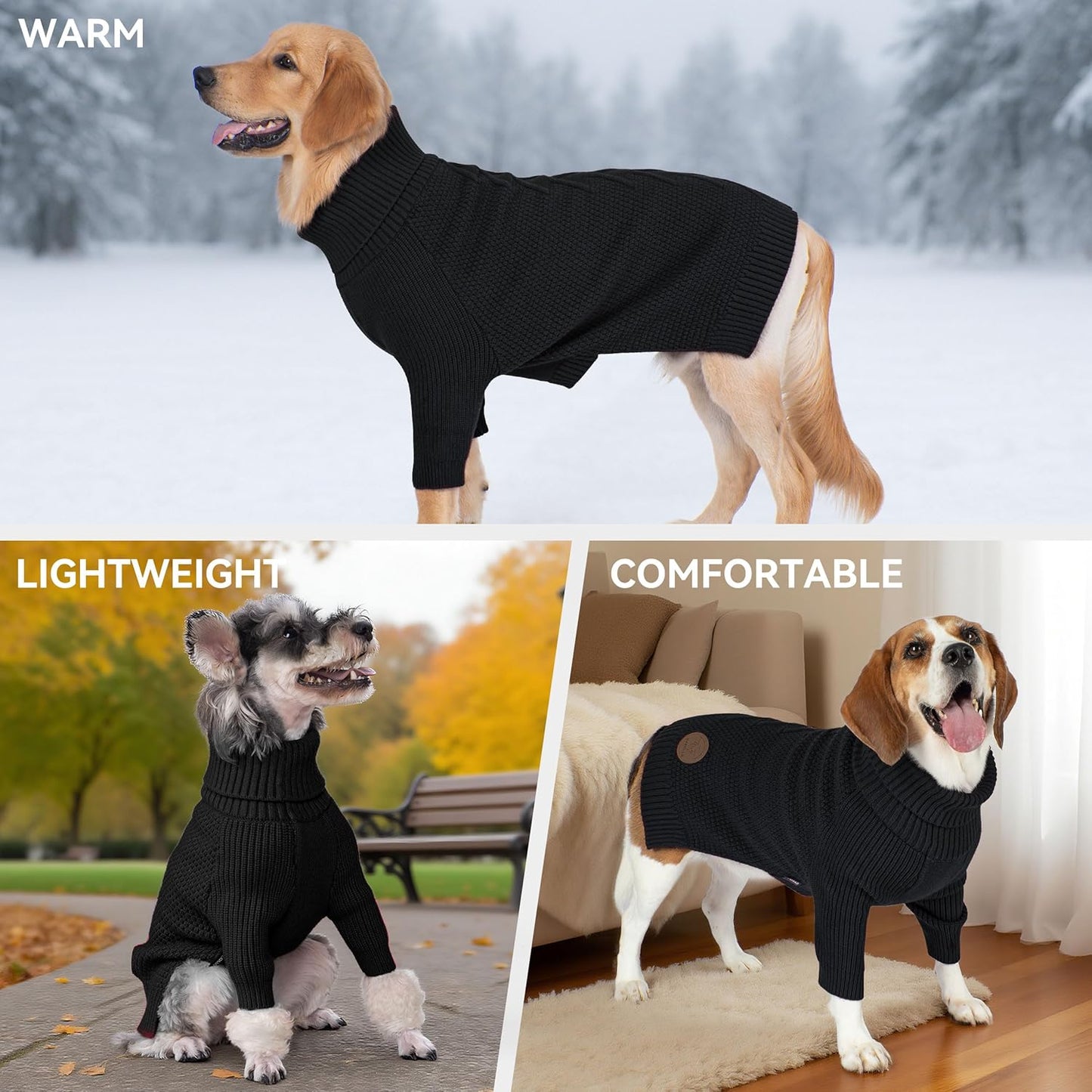 cyeollo Small Fleece Dog Sweater, Tureleneck Sweatershirt for Small Boy & Girl Dogs Pullover Doggy Clothes in Cold Weather Stretchy Fall Winter Pet Outfit Puppy Jacket, Black M