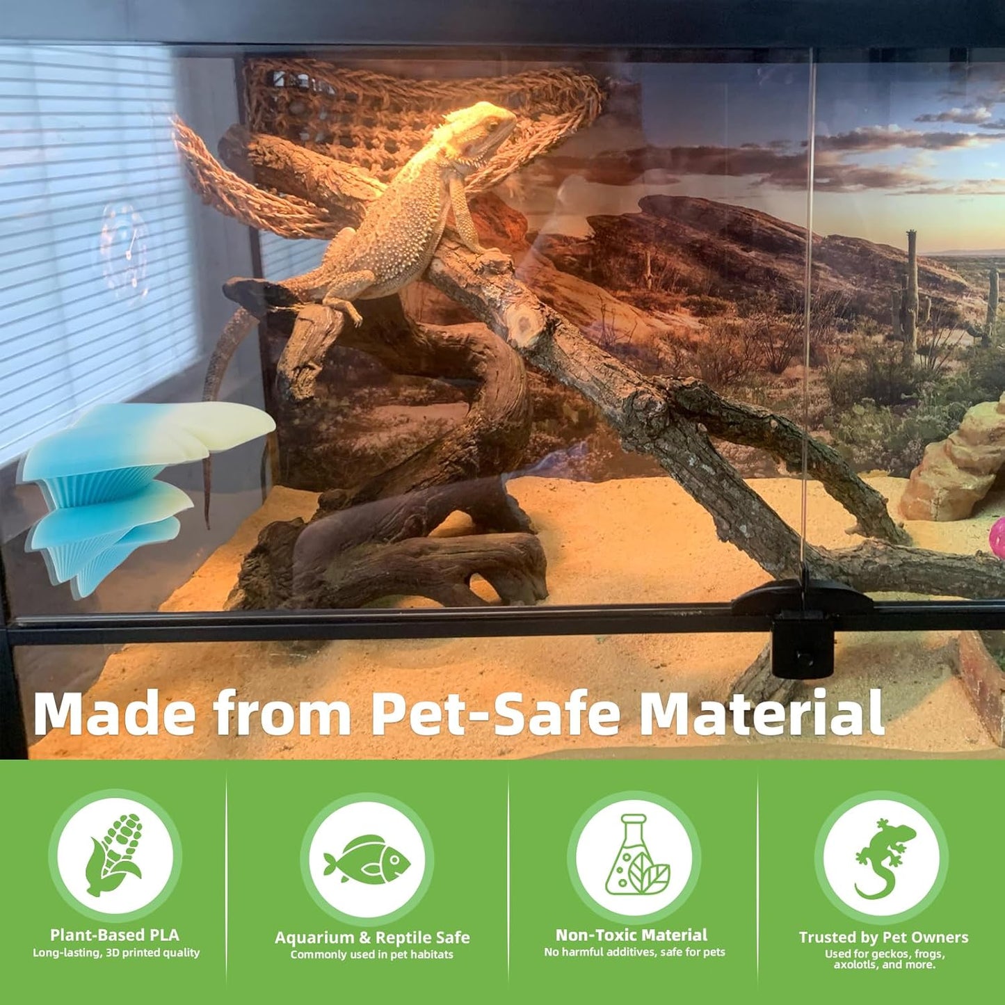 Mushroom Decor for Reptile Tank, Fish Tank, Pet-Safe Bearded Dragon Tank Accessories, Realistic Terrarium Plants for Leopard Geckos, Crested Geckos, Tree Frogs, Snakes (Cocoa, Trio Cap)