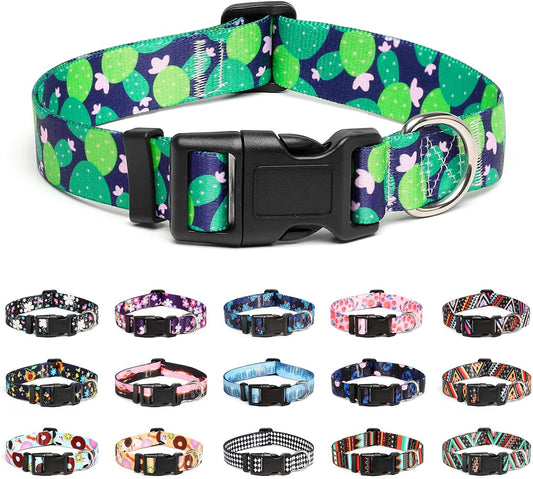 Mercano Adjustable Dog Collar - Special Design Patterns, Soft Nylon Comfortable Durable Pet Collar for Small Medium Large Dogs (M, Cactus)