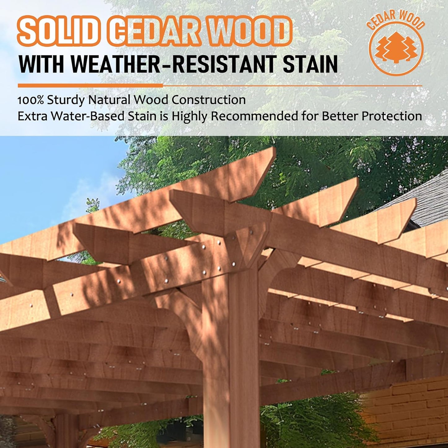 MUPATER 12x16 FT All Cedar Wood Wooden Pergola, Pergola Kit with Stakes, Quality Wood Supported Structure, Snow and Wind Supported, Outdoor Garden Shelter with Cedar Framed for Backyard, Deck, Lawn