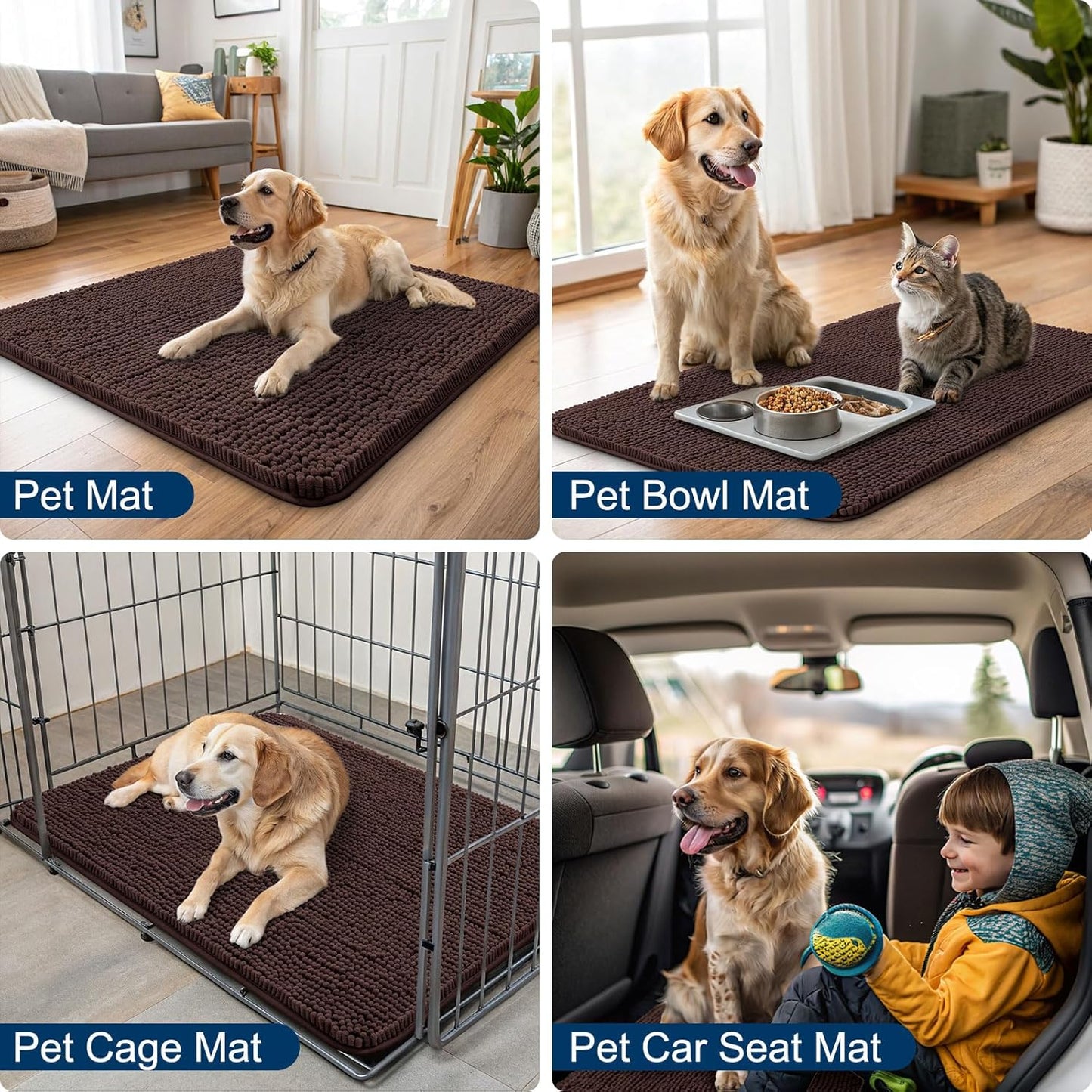 Smiry Dog Door Mat for Muddy Paws 40x32, Absorbs Moisture and Dirt Doormat, Non-Slip Washable Quick Dry Chenille Front Door Mat Indoor Entrance, Entryway Carpet for Inside Floor, Brown