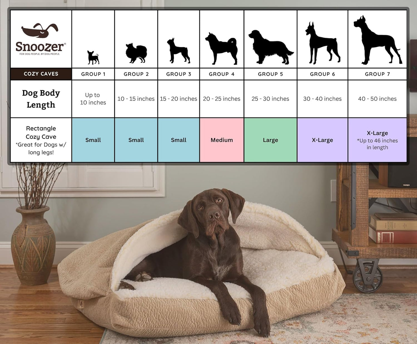 Snoozer Pet Products Luxury Rectangle Cozy Cave Dog Bed with Microsuede, Showdog Collection, Small, Merlin Pewter