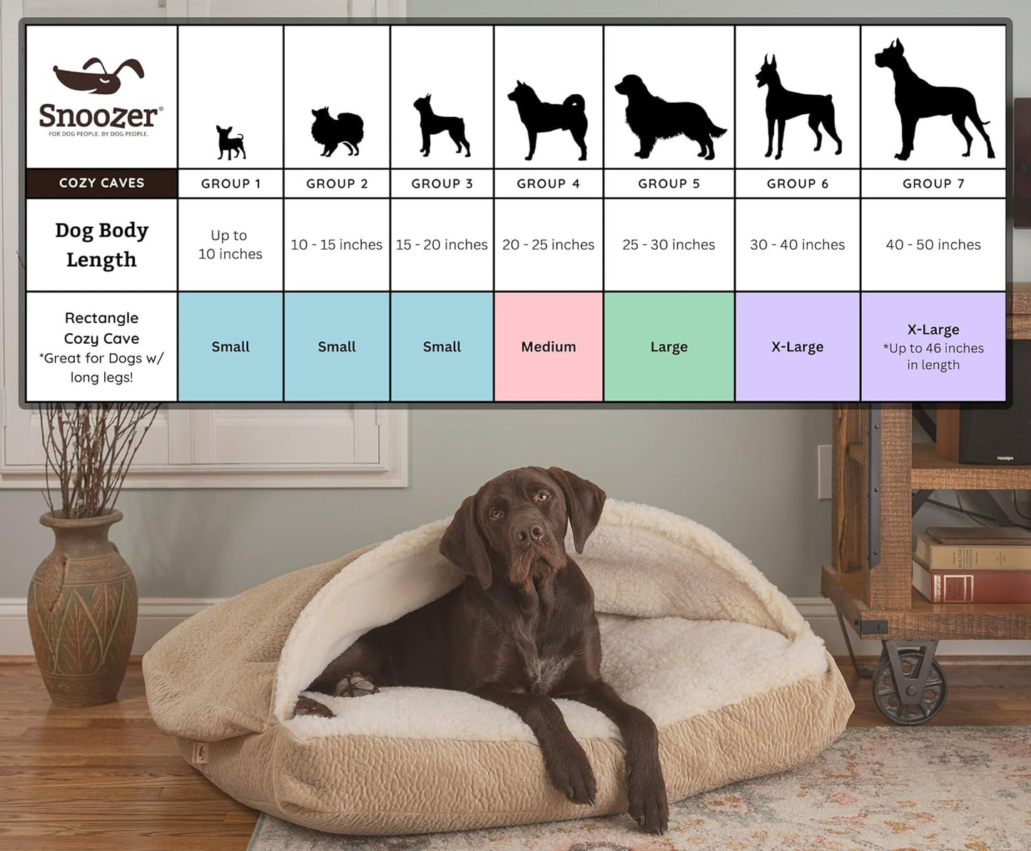 Snoozer Luxury Rectangle Cozy Cave Dog Bed - Indoor Dog Bed with Cover Cave, Covered Calming Burrow for Medium & Large Sized Pets with Blanket Attached, Enclosed, Washable - Large, Palmer Dove