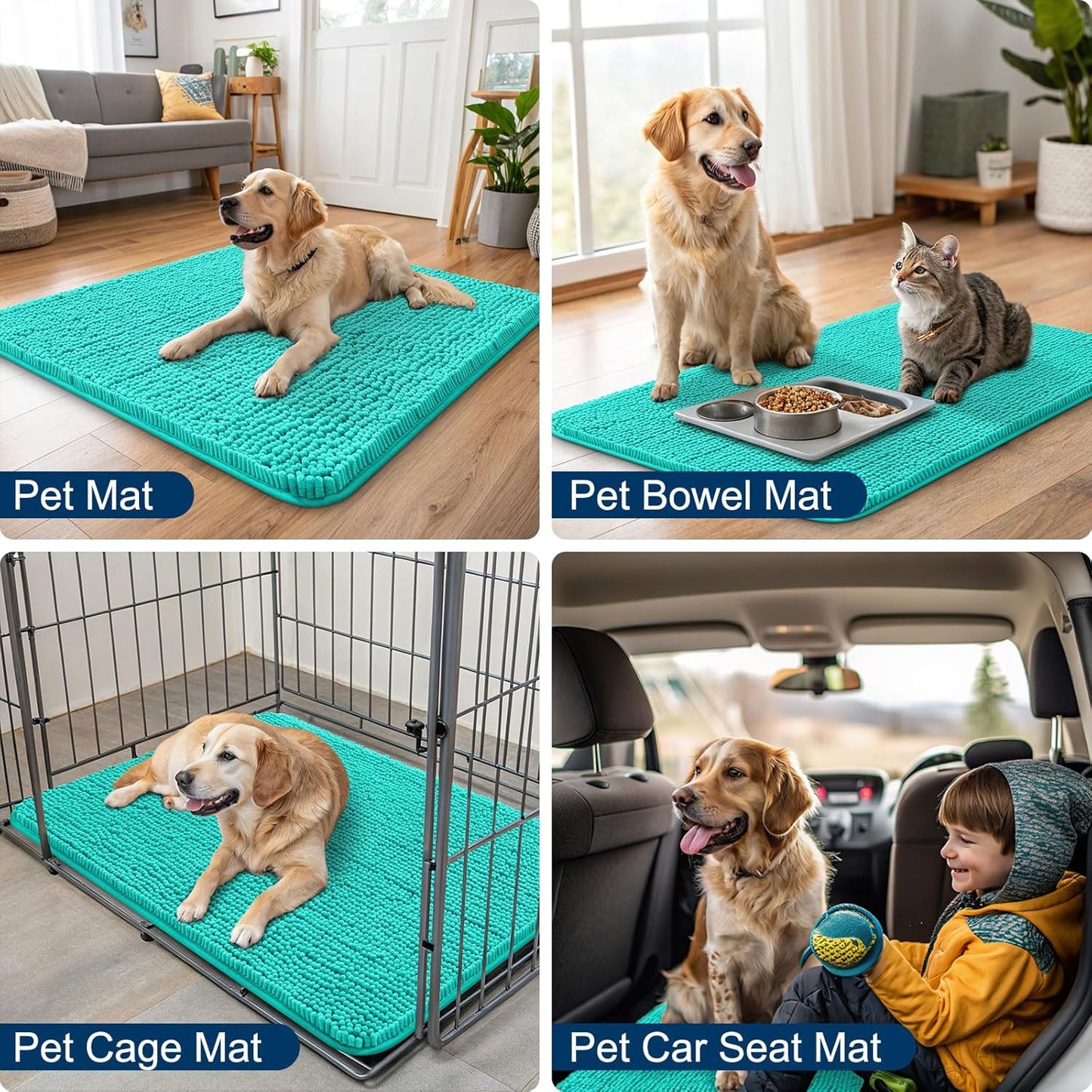 Smiry Dog Door Mat for Muddy Paws 24x16, Absorbs Moisture and Dirt Doormat, Non-Slip Washable Quick Dry Chenille Front Door Mat Indoor Entrance, Entryway Carpet for Inside Floor, Teal