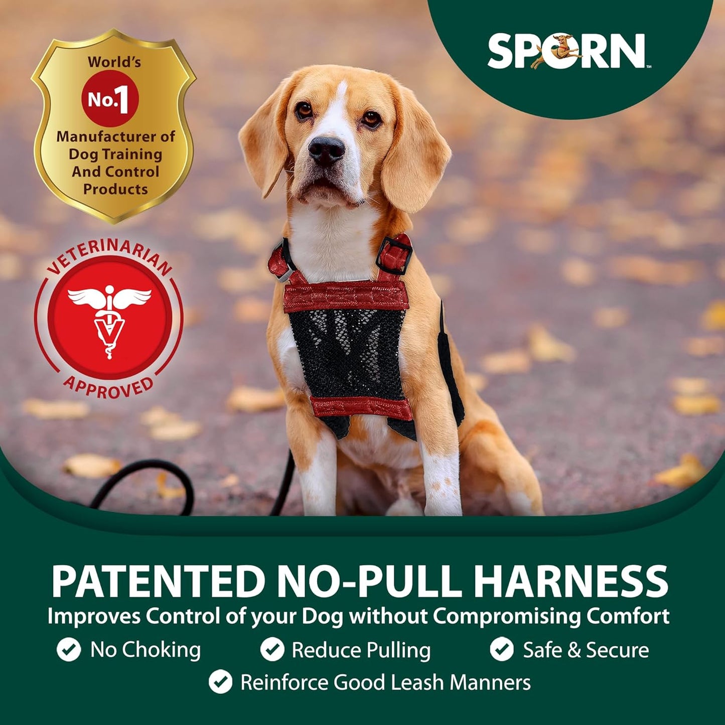 Sporn No Pull Dog Harness for Medium-Sized Dog - Red Mesh, Durable Nylon, Breathable, Adjustable, Lightly Padded, Soft & Easy, Heavy Duty Body Halter Harness for Medium Size Breeds