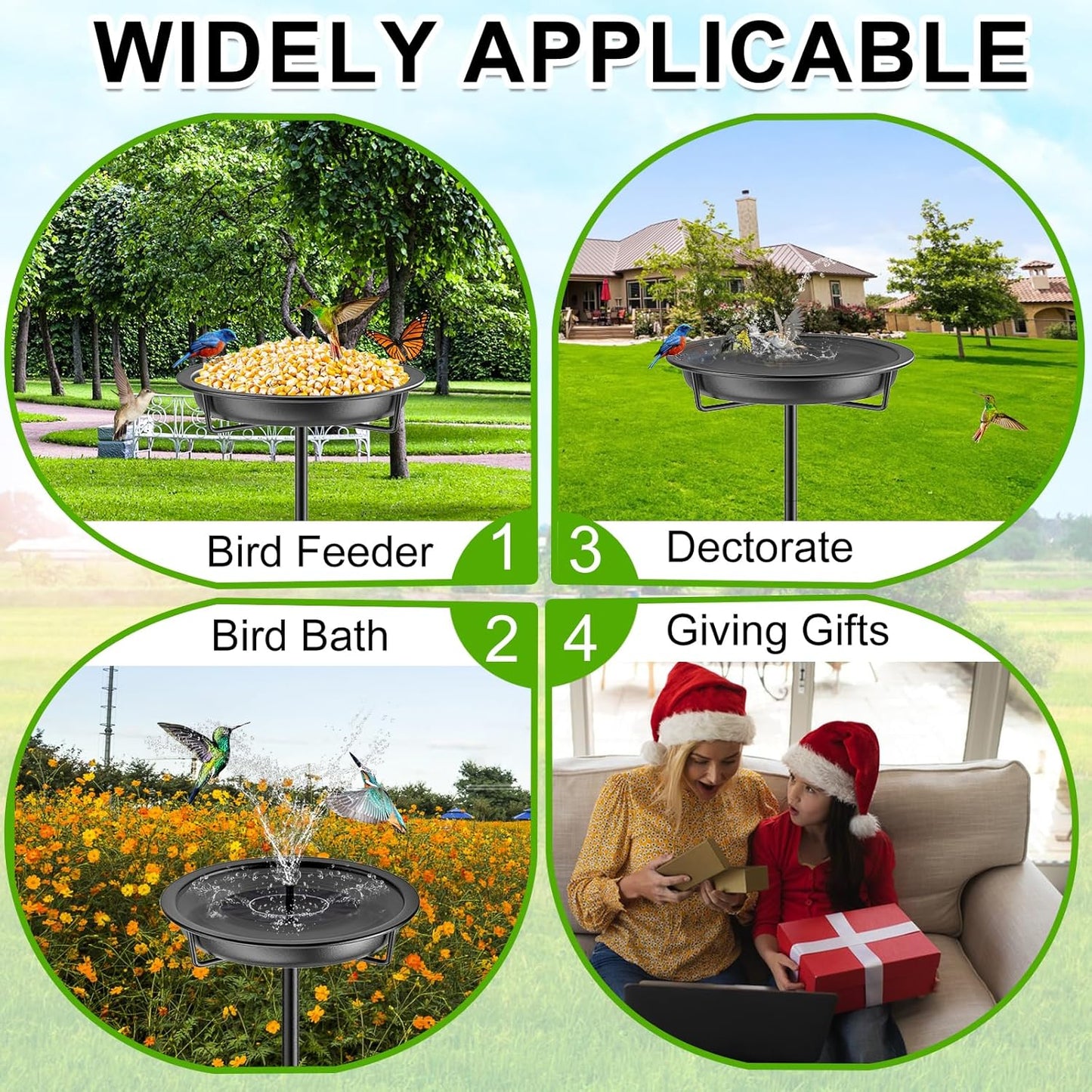 Metal Bird Bath for Outside Garden Birdbath Bowl, 36.2" Height Freestanding Bird Feeders for Outdoors with 4 Prongs Base Stake, Standing Birdfeeders for Yard Lawn Decor (Black)