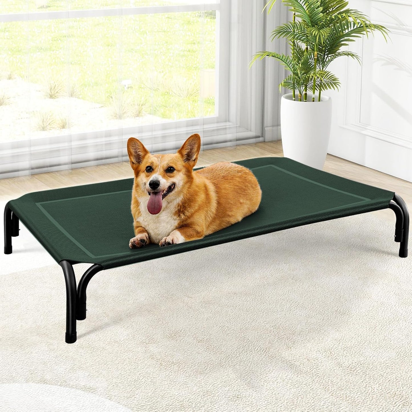 Elevated Dog Bed, Raised Outdoor Dog Bed for Medium Sized Dogs, Portable Cooling Pet Cot with Breathable & Washable Mesh, Indoor & Outdoor Pet Hammock with Skid-Resistant Feet.