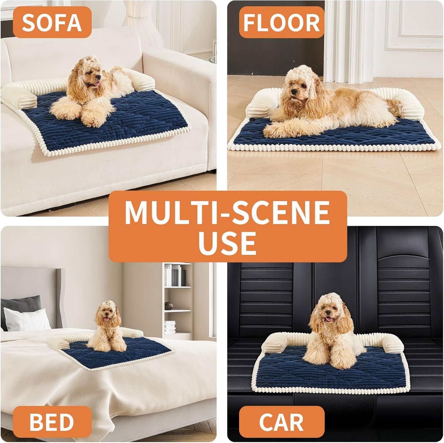 HAOMAIJIA Dog Couch Bed for Large Dogs, Non Slip Pet Couch Covers for Sofa Thick Soft Washable Dog Couch Cover Protector All Seasons Universal Dogs and Cats Bed Mat (Navy Blue, Large)