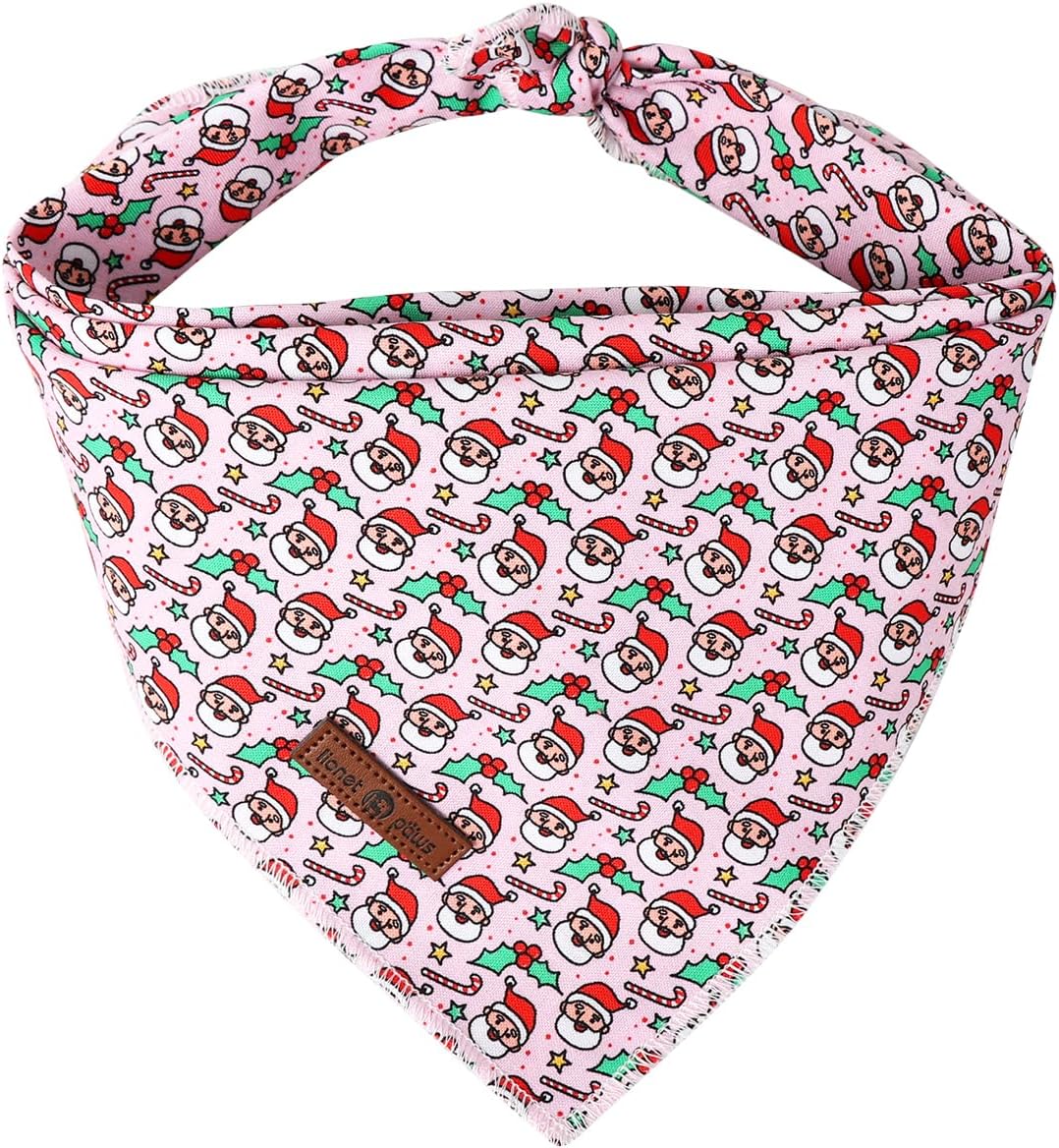 Lionet Paws Christmas Dog Bandana Girl for Small Medium Dogs,Pink Santa Dog Kerchief Washable Dogs Triangle Bibs Scarf