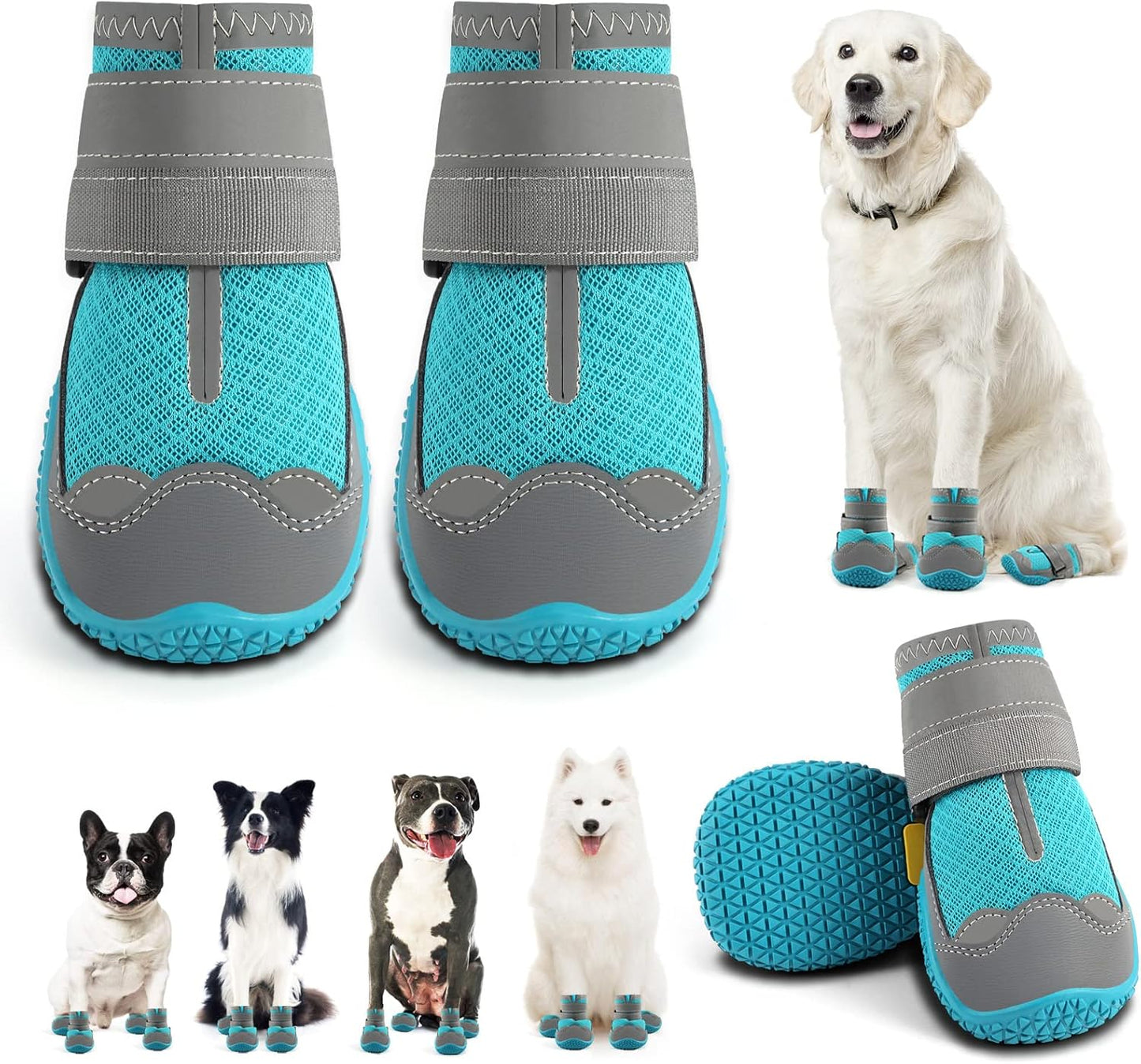 Dog Shoes for Small Dogs, Dog Boots & Paw Protectors for Hardwood Floors, Outdoor Dog Booties for Hot Pavement Winter Snow Hiking, Breathable Dog Shoes with Reflective Strips Size 2