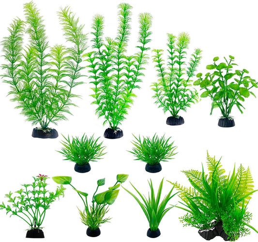 Artificial Aquarium Plants Plastic, Fake Plants for Aquarium Fish Tank, Realistic Plant 10PCS