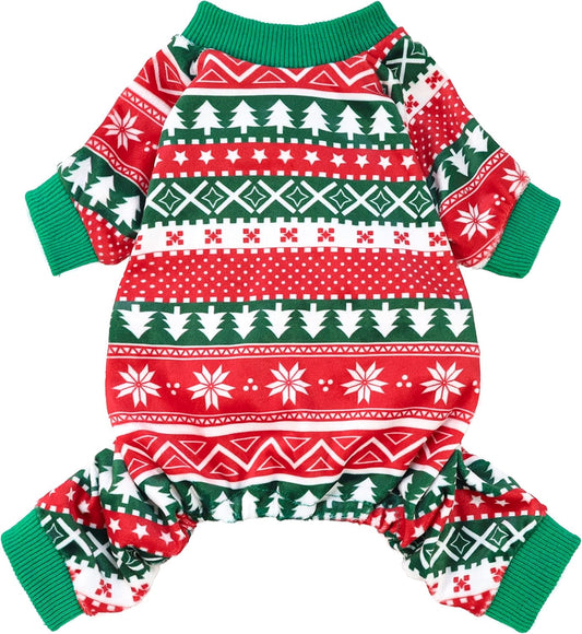 Fitwarm Dog Christmas Outfit, Holiday Pet Clothes for Small Dogs Boy Girl, Festive Pajamas with Feet, Puppy Onesie, Red, Green, Small