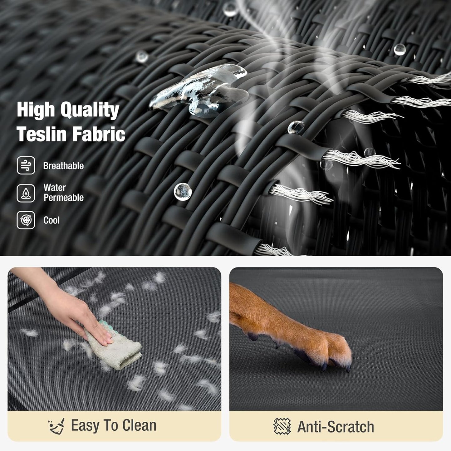 Veehoo Cooling Elevated Dog Bed, XL Raised Pet Cot with Guardrail & Slope Headrest, Durable Breathable Teslin Mesh, Non-Slip Feet, Washable Dog Couch Bed for Indoor & Outdoor, 50.5" x 33.5, Black