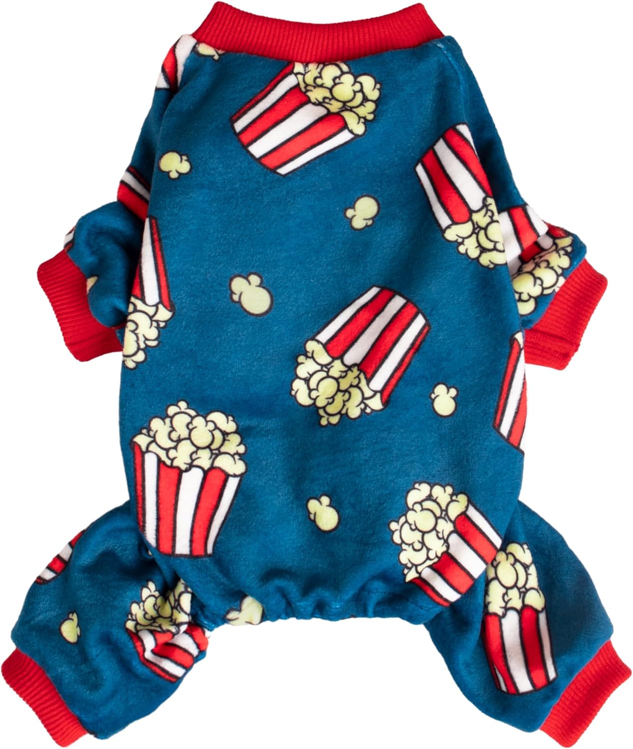 Fitwarm Popcorn Dog Pajamas, Funny Dog Clothes for Small Dogs Boy Girl, Fleece Pet Onesie with Feet, Blue, Red, White, Yellow, Large
