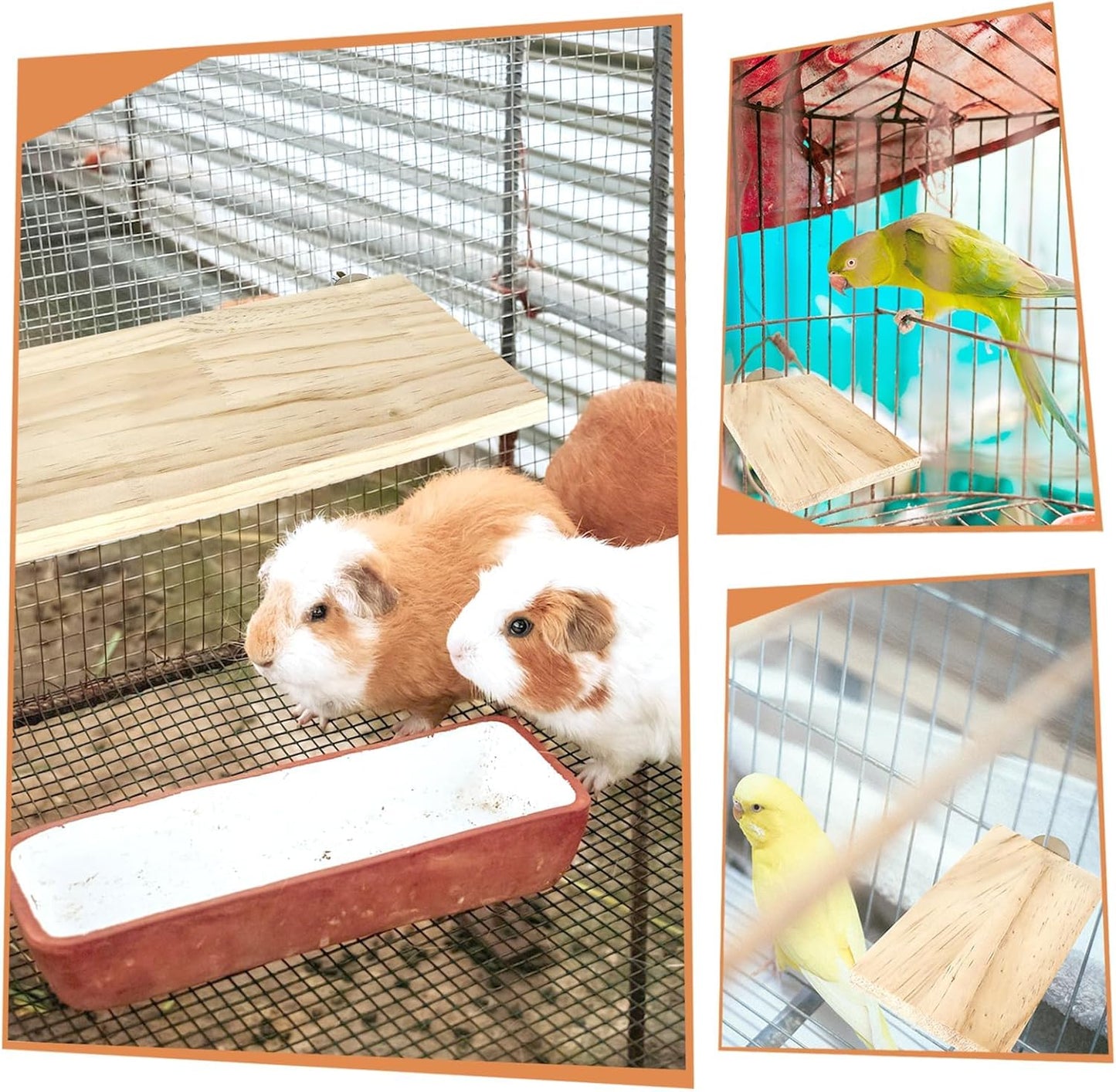 BILLIOTEAM 4-Size Bird Platforms with Wood Perches and Stand Boards - Habitat Cage Corner Shelves with Stainless Steel Washers - Ideal for Parrots, Cockatiels & Small Pets like Hamsters, Gerbils & Chi