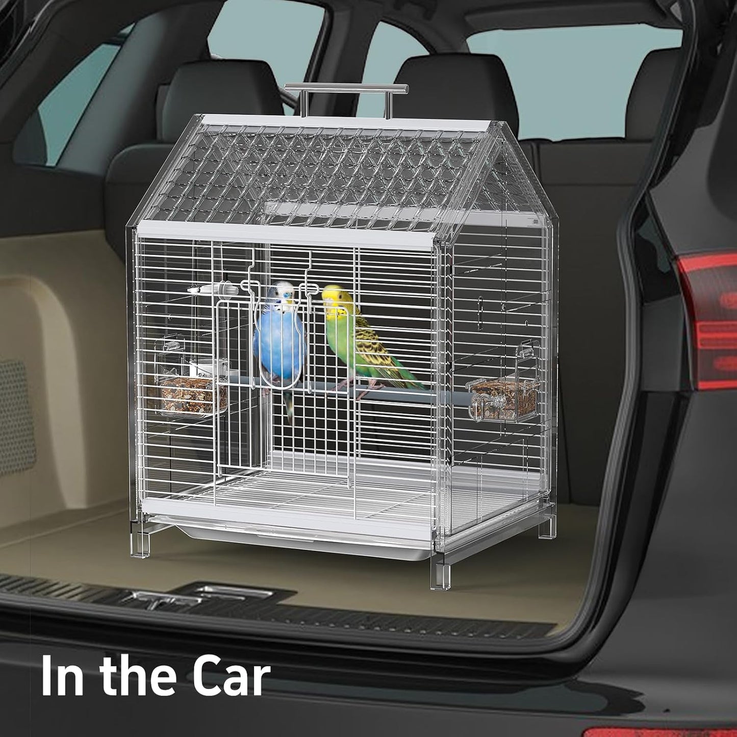 20.5 inch Pet Small Bird Cage, Parrot Cage, Portable Bird Carrier, Temporary Bird Cage in Car, for Home, Outing, Pet Clinic, Temporary Placement, for Small Medium Birds, Clear