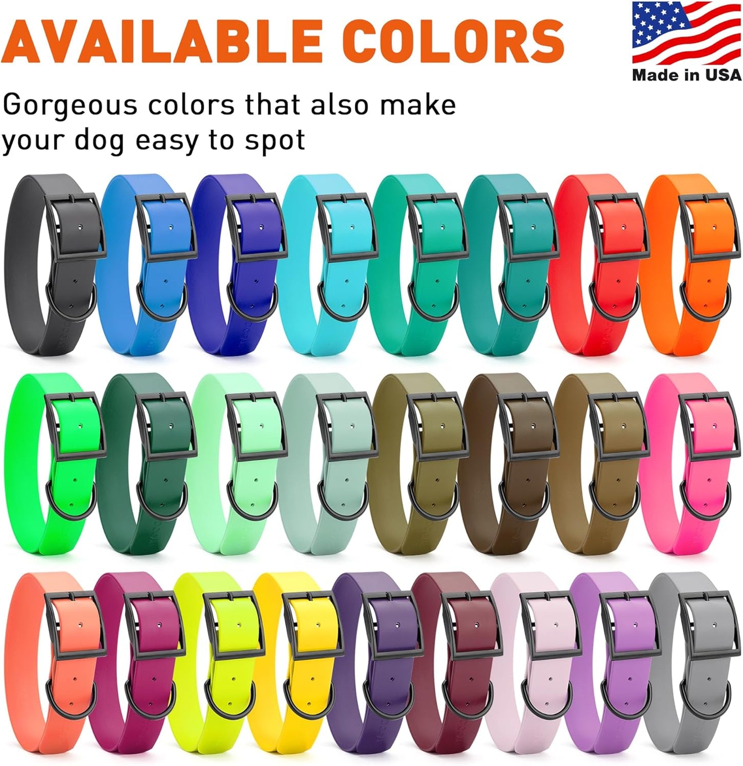 Dogline Biothane Waterproof Dog Collar Strong Coated Nylon Webbing with Black Hardware Odor- Proof for Easy Care Easy to Clean High Performance Fits Small Medium or Large Dogs, Olive Drab Green