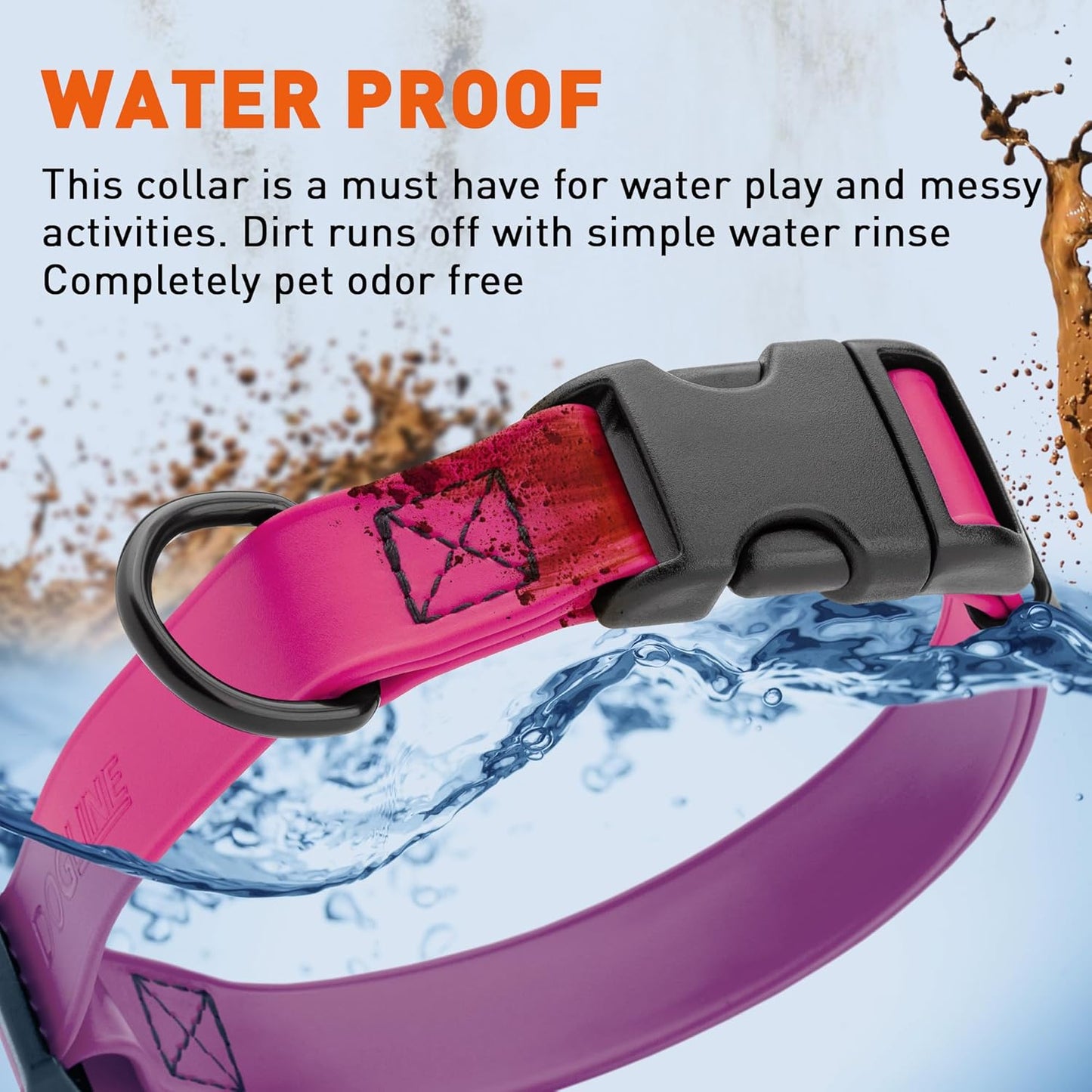 Dogline Biothane Waterproof Dog Collar with Quick Release Buckle Strong Coated Nylon Webbing with Odor- Proof for Easy Care Easy to Clean Fits Small Medium Large Dogs, Magenta Pink 3/4" W 12-19" L