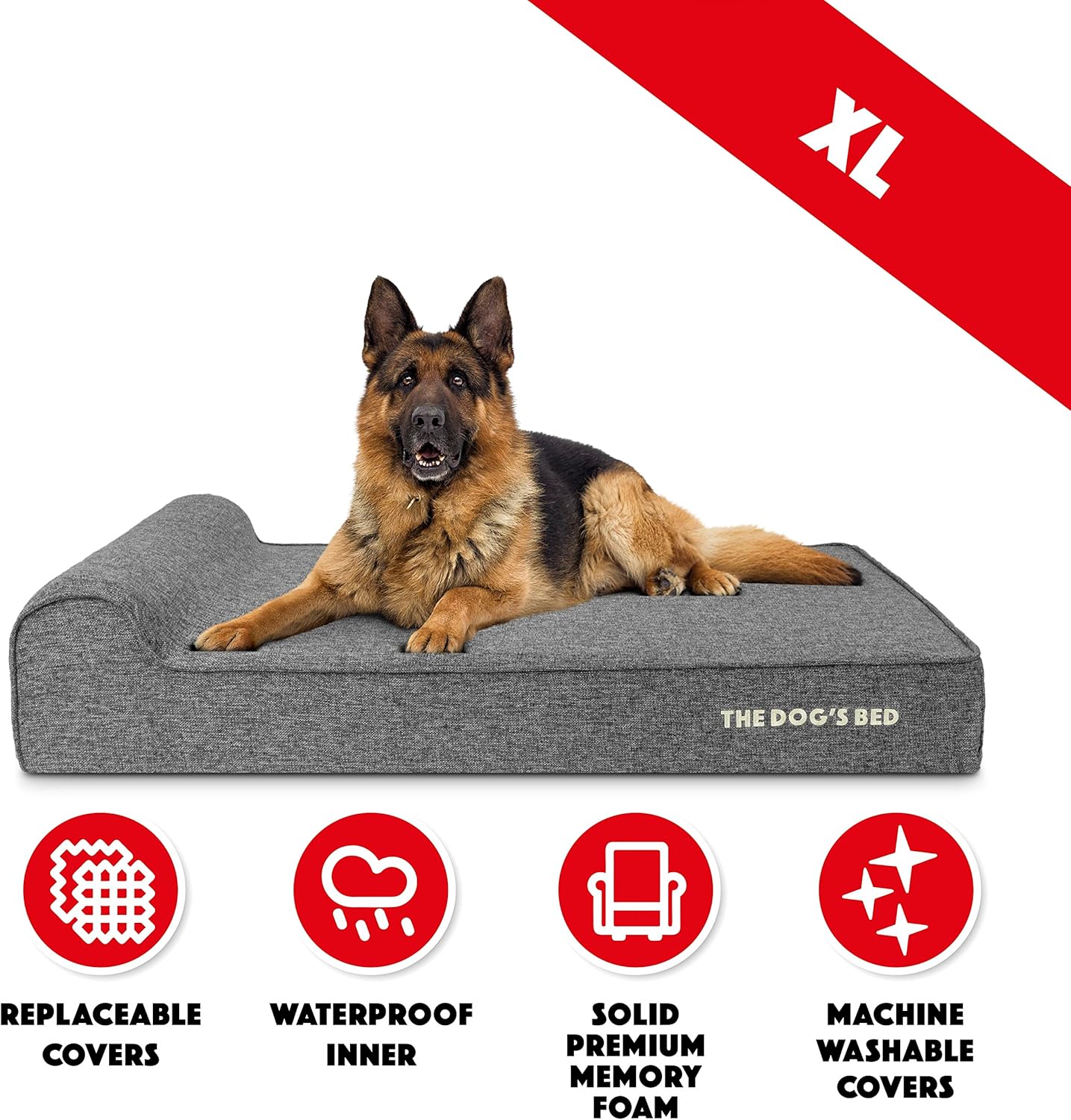 The Dog’s Bed Orthopedic Headrest Dog Bed XL Linen Grey 46x28, Memory Foam, Pain Relief for Arthritis, Hip & Elbow Dysplasia, Post Surgery, Lameness, Veterinary Approved, Waterproof Washable Cover