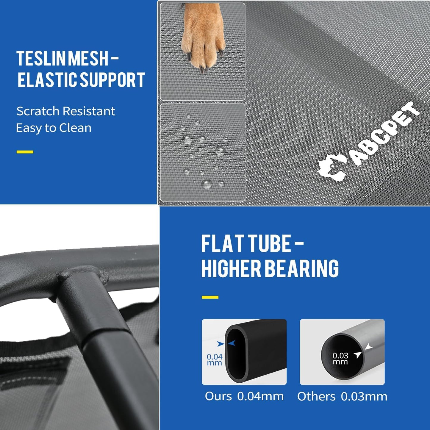 Elevated Dog Bed, Outdoor Dog Bed Raised Bed Cooling Waterproof Pet Beds Cots Stable and Easy Assembly, Teslin Fabric with 1.2mm Thick Iron Frame, Breathable, Ultra-Sturdy，Grey, 48 * 32 * 8.7