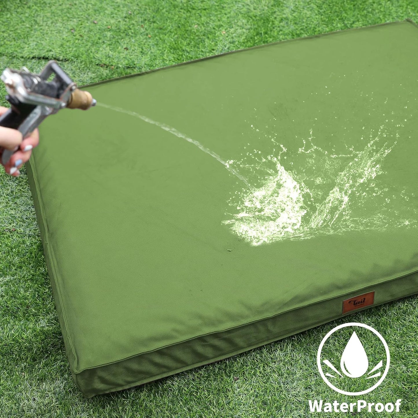 Outdoor Dog Bed for Medium Dogs, Waterproof Dog Bed for Medium Dogs Cats, Orthopedic Egg Crate Foam Pet Bed with Washable and Removable Oxford Cover, Light Green