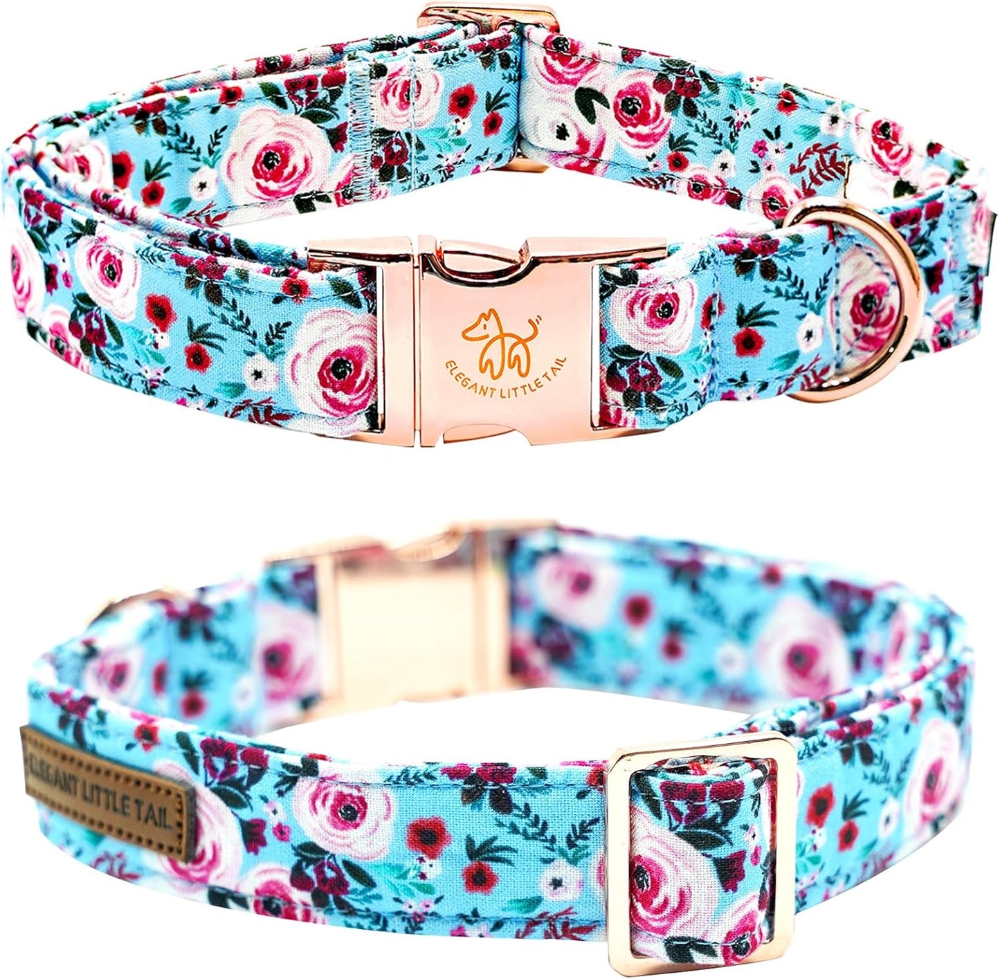 Elegant little tail Dog Collar, Rose Print Pet Collar Summer Dog Collar Durable Metal Buckle Dog Collars Cotton Pet Adjustable Dog Collars for Medium Dogs