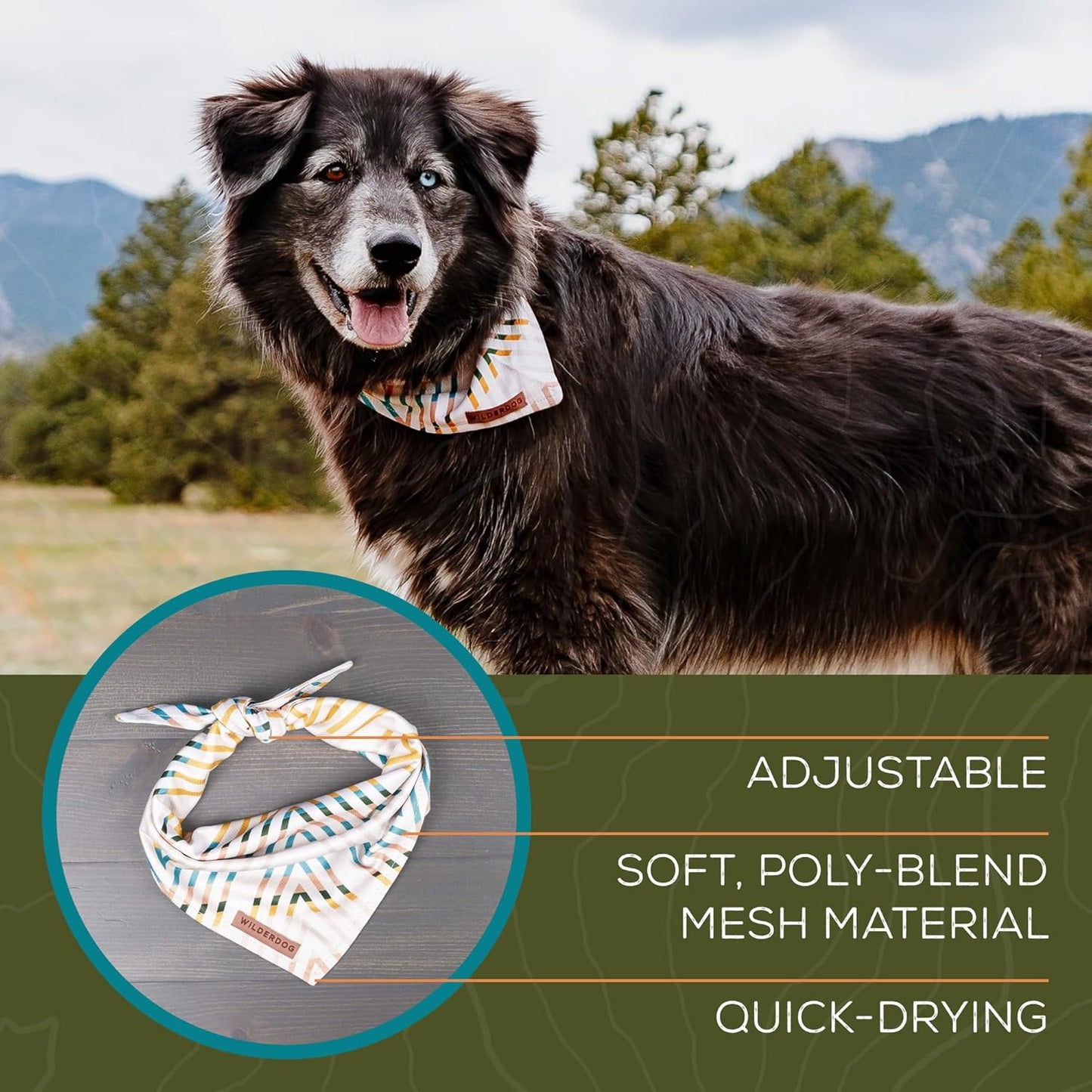 Wilderdog Dog Bandana with Lightweight Quick Drying Poly-Blend Mesh Material in Calavera