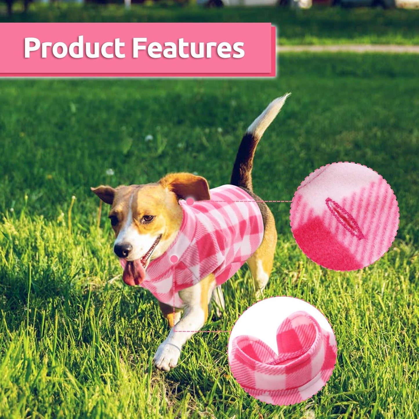 ASENKU Dog Sweater, Plaid Dogs Fleece Vest, Soft Comfortable Pet Pajamas, Warm Winter Puppy Shirt, Cold Weather Coat Jacket Pet Clothes for Small & Medium Dog Breeds, Pink, L