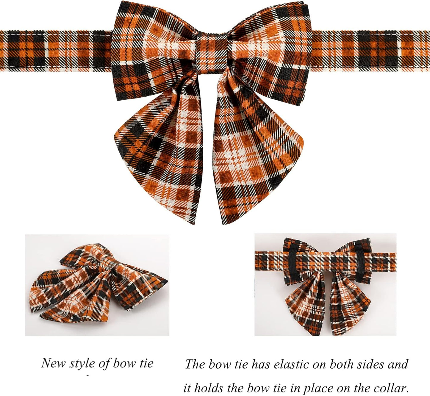 Lionet Paws Halloween Dog Collar with Bowtie - Cute Cotton Adjustable Fall Bowtie Dog Collar with Metal Buckle for Small Medium Large Dog Girl Boy Gift, XS, Neck 8-12in